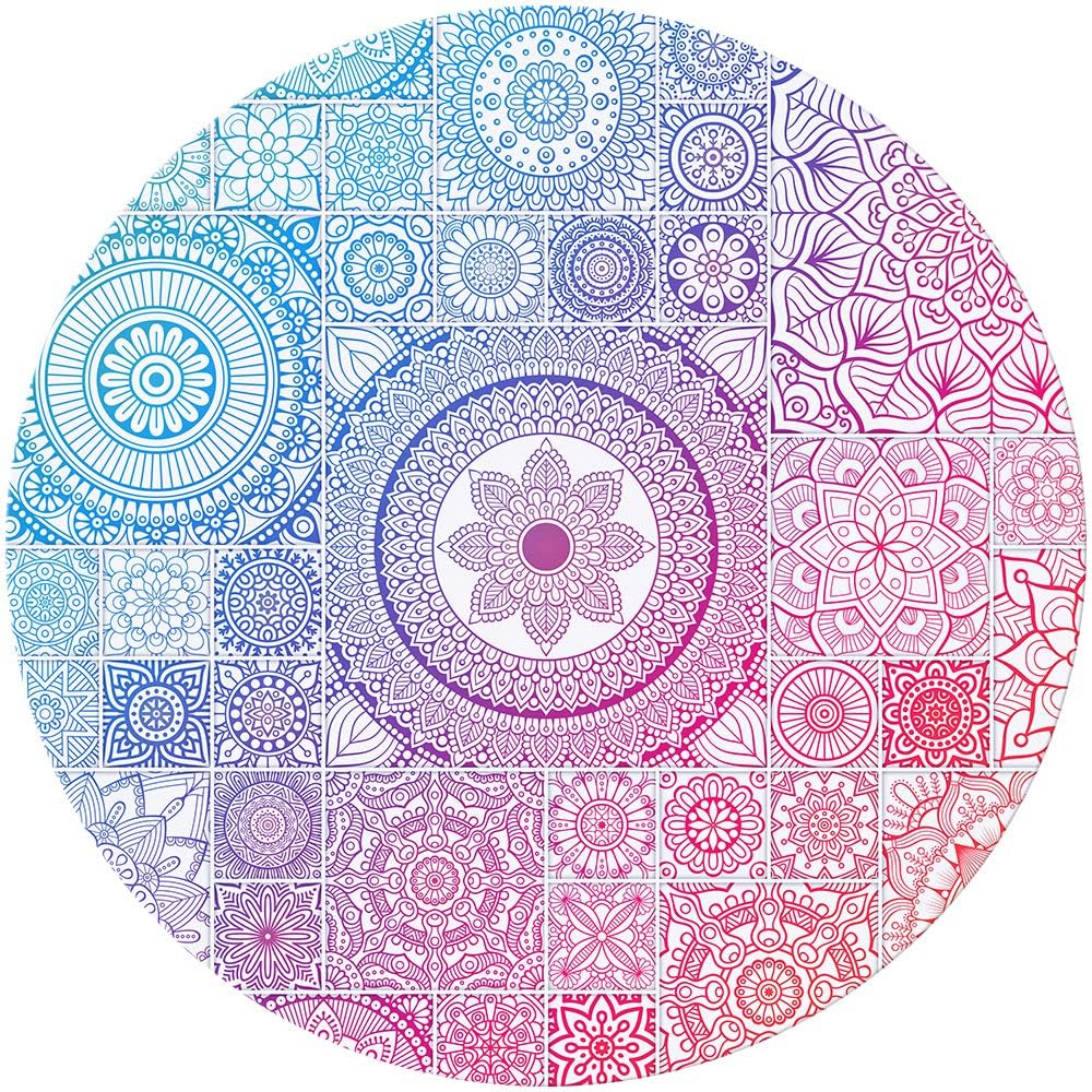 BOSOBO Mouse Pad, Vintage Mandala Mouse Mat, Cute Round Mouse Mat with Design, Small Stitched Edge Non-Slip Rubber Circular Floral Mouse Pad Desk Accessories for Teen Girls and Women, 7.9 x 7.9 Inch