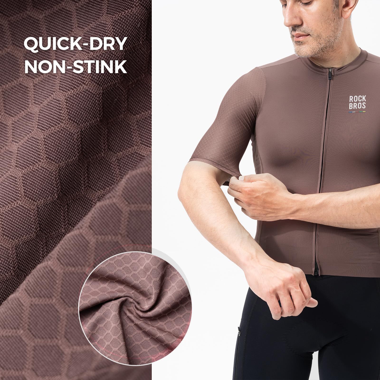 ROCKBROS Road to Sky Herren Radtrikot Kurzarm mit Taschen, Rennradtrikot | Atmungsaktiv Elastisch, Fahrradtrikot für MTB Rennrad Laufen Wandern