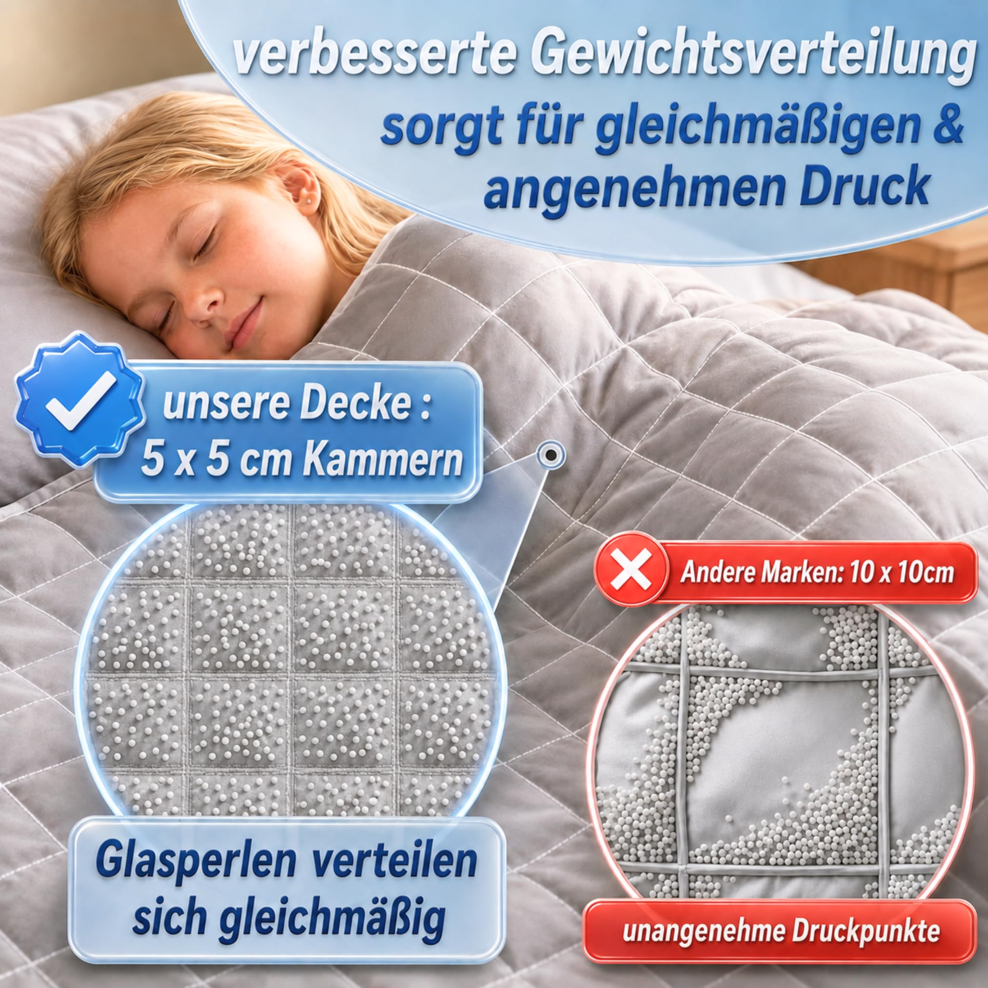 Gewichtsdecke Kinder 100x135cm 2,5kg OEKO-TEX100 Zertifiziert Therapiedecke Winter Sommer