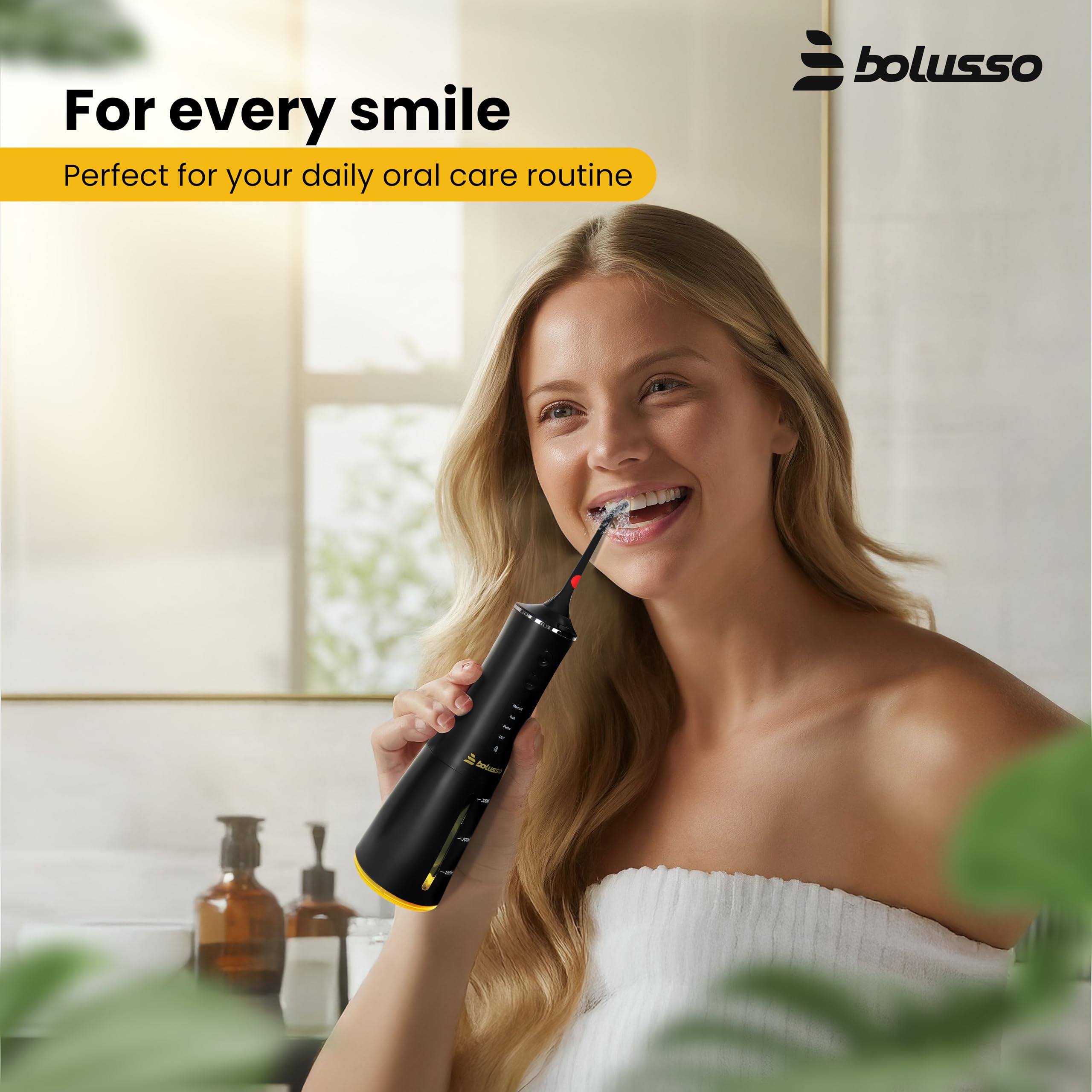 Idropulsore Dentale Portatile Bolusso - Water Flosser professionale - Include 7 accessori – Con Borsa da viaggio – E-book – Completamente regolabile