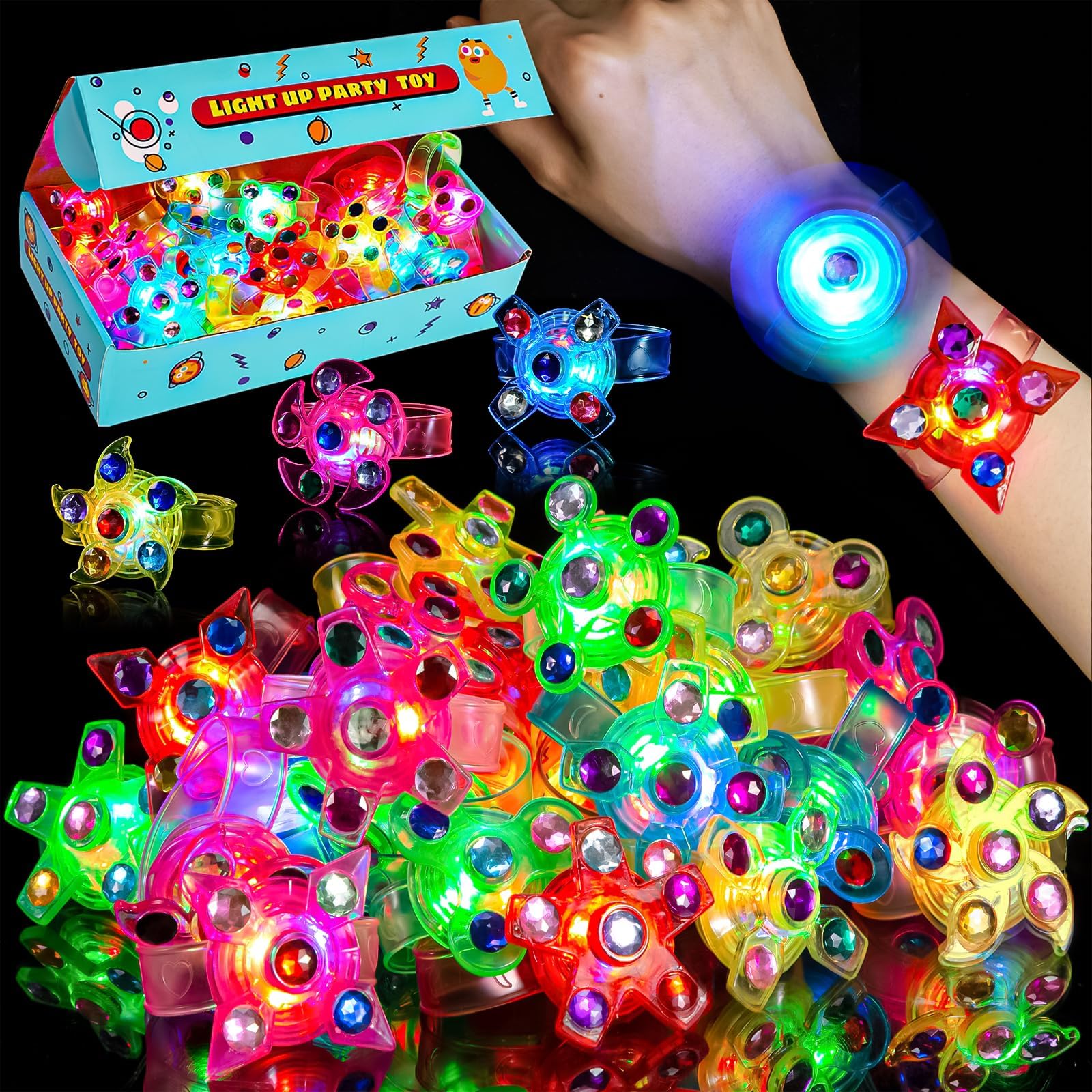 Mikulala Favores de Fiesta para Niños, 24PCS Pulseras luminosas LED Brillo En Oscuridad Juguetes Regalos de Cumpleaños Día de San graduación Navidad Halloween a Niños Niñas Fiestas Favores