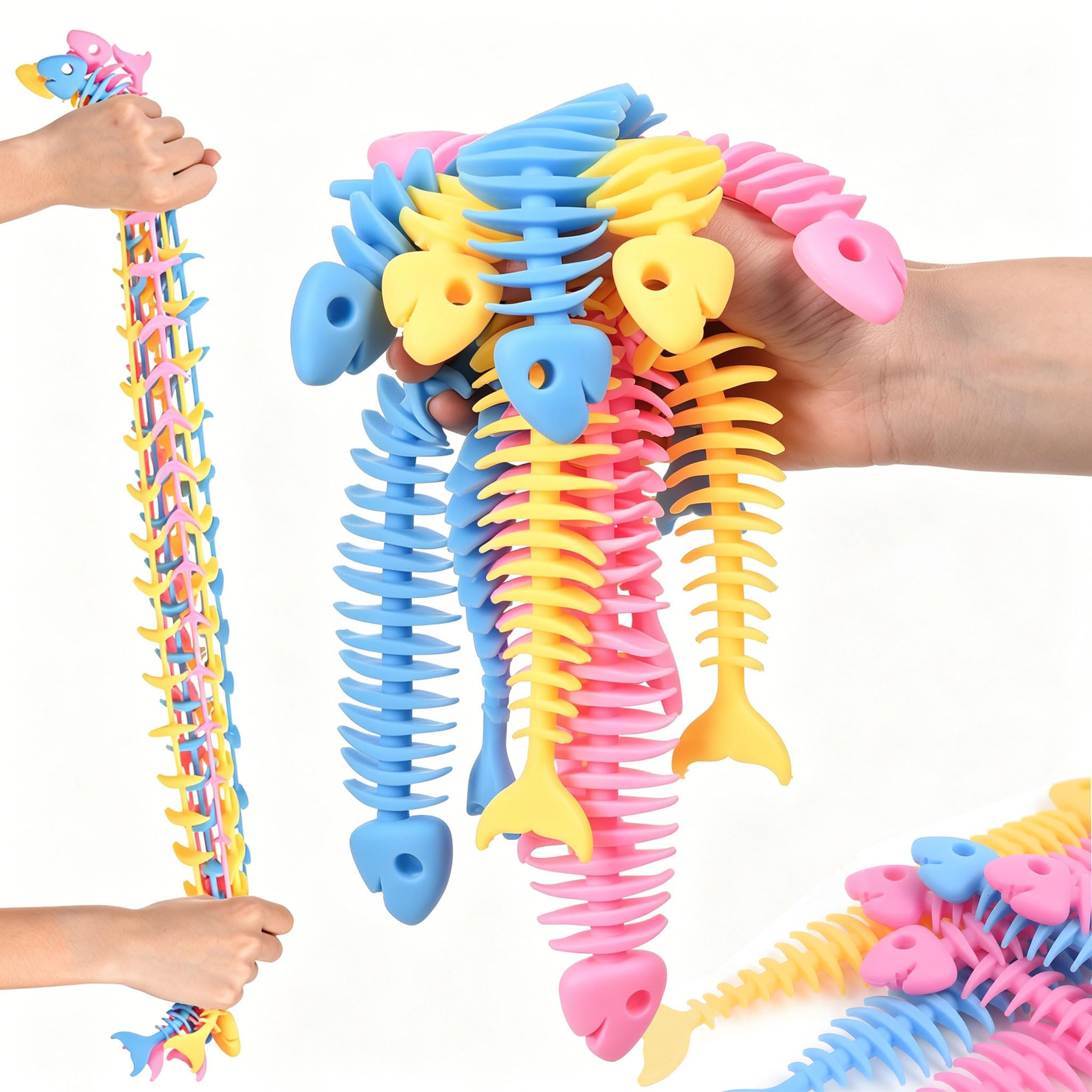 Fish Bone Sensory Toys 9 Pcs Tangle Fidget Toy Muticolor Stretchy Strings Toy for Stress Relief Sensory Toys for Kids with Autism Treasure Box Toys for Classroom : Toys & Games