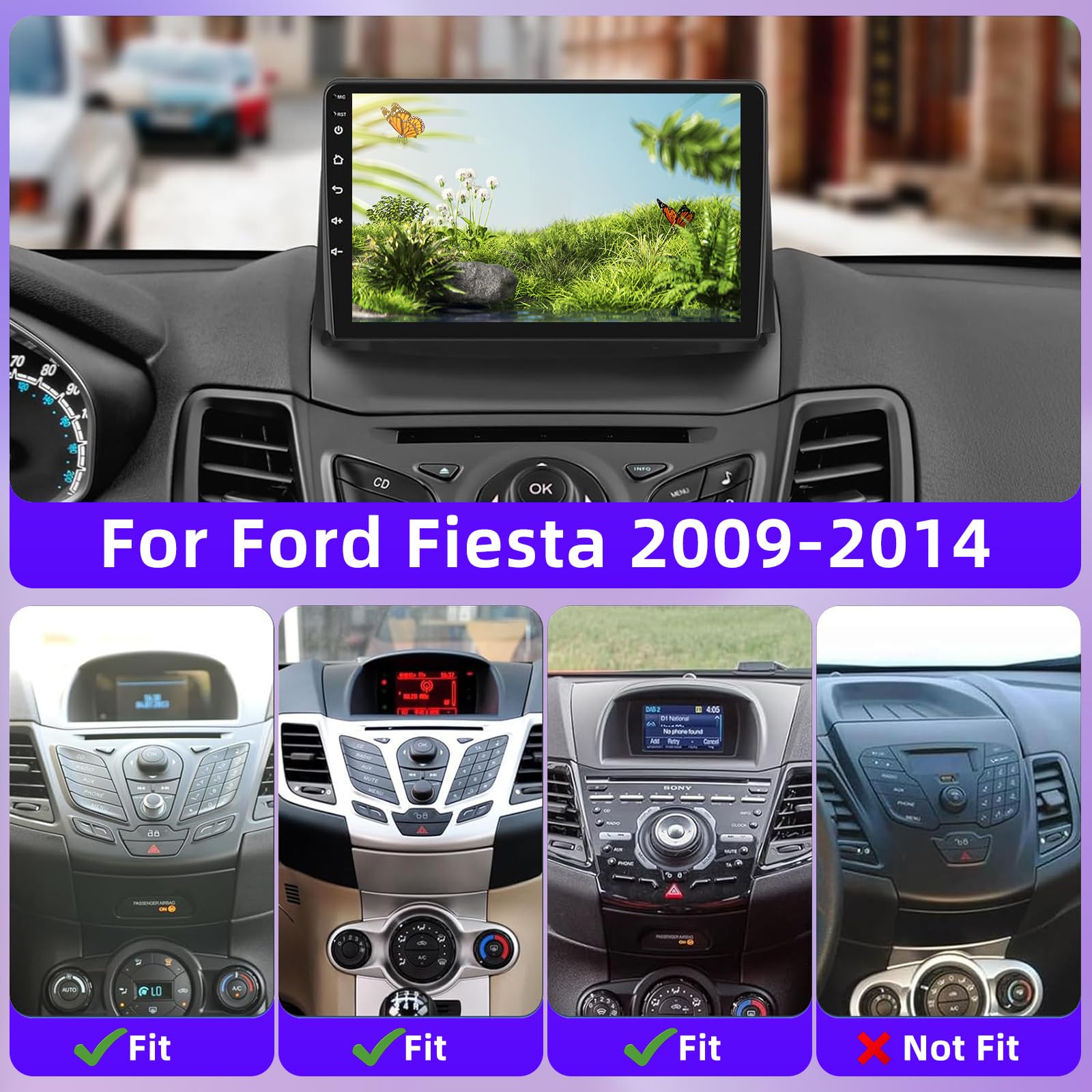 Podofo Autoradio voor Ford Fiesta 2009-2014 met draadloze Carplay, 2 64G radio, Android 13 9 inch met scherm, bluetooth, Android auto, wifi, GPS achteruitrijcamera en microfoon