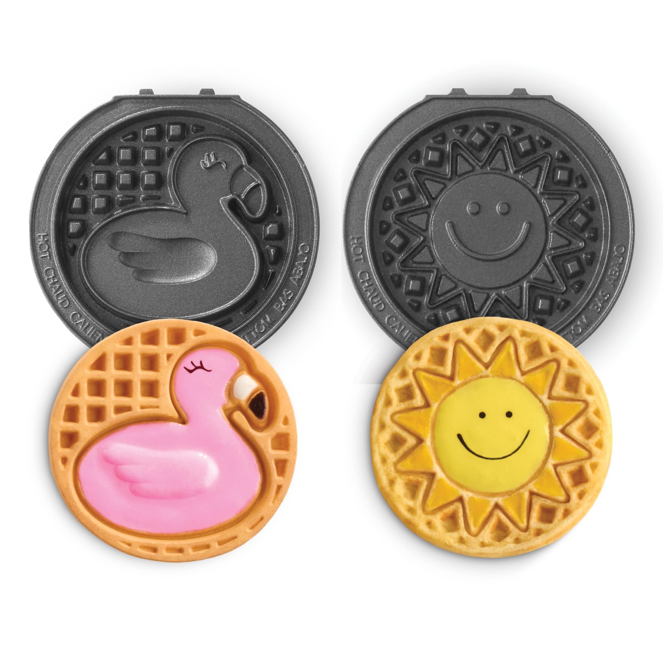 Dash MultiMaker® Mini System Removable Plate Set - Nonstick Replacement Plates for Summer Waffle Breakfast - Waffle Maker Not Included - 4-Inch - Two-Pack - Flamingo &amp; Sun
