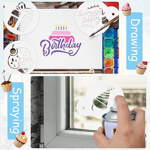 Miniatura 4 de 20 piezas de plantillas de galletas para cumpleaños, plantillas de galletas para decorar para cumpleaños, moldes reutilizables para pastel de café,