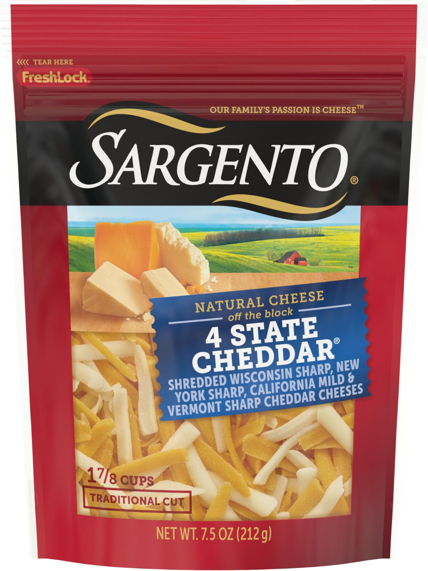 Sargento 4 State Cheddar Natural Shredded Cheese, Traditional Cut, 7.5 oz.