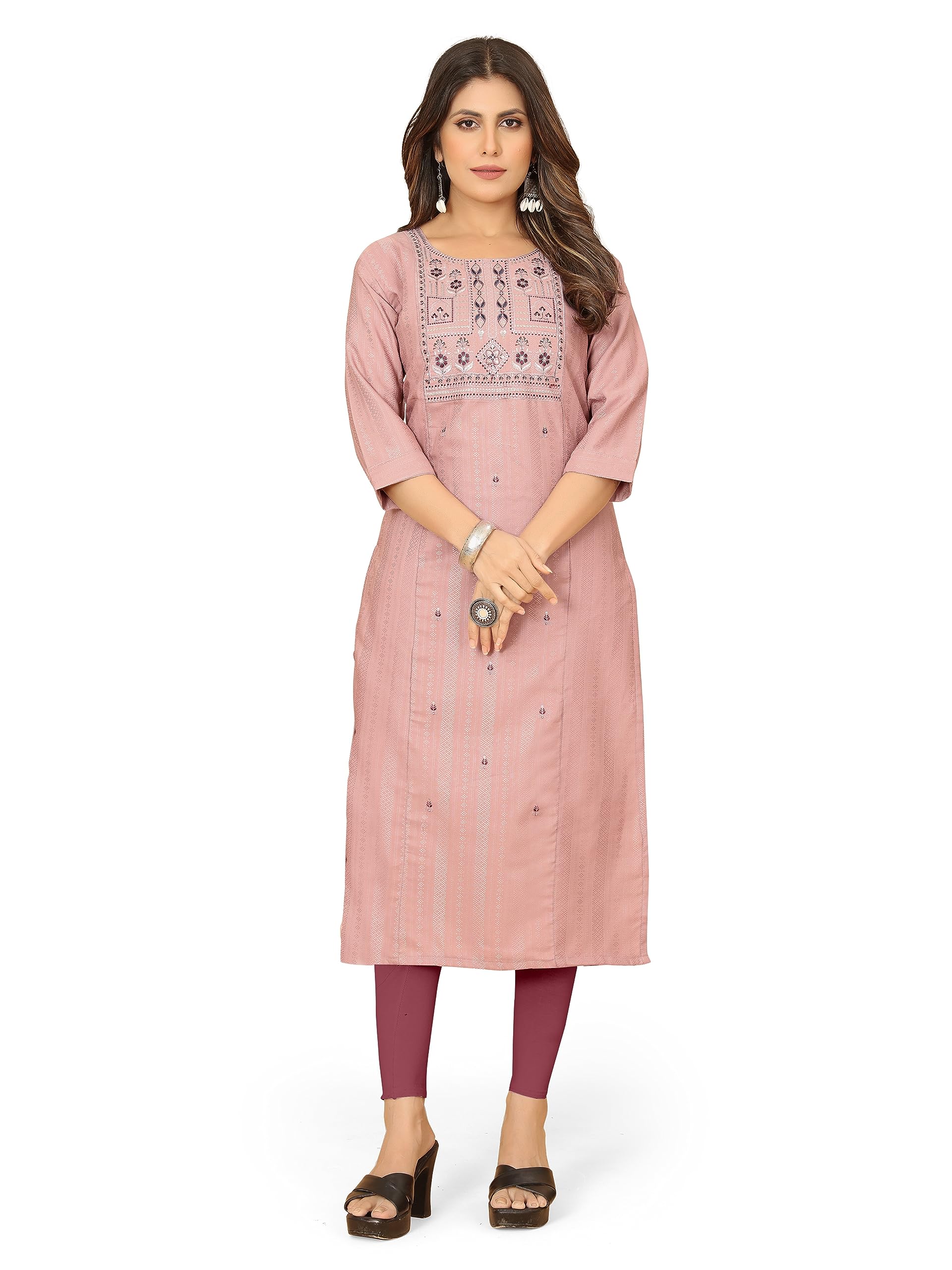 DELIGHTFULL Clavia Designer Elegant Printed Cotton Kurtis Collection for Women (Light Pink)
