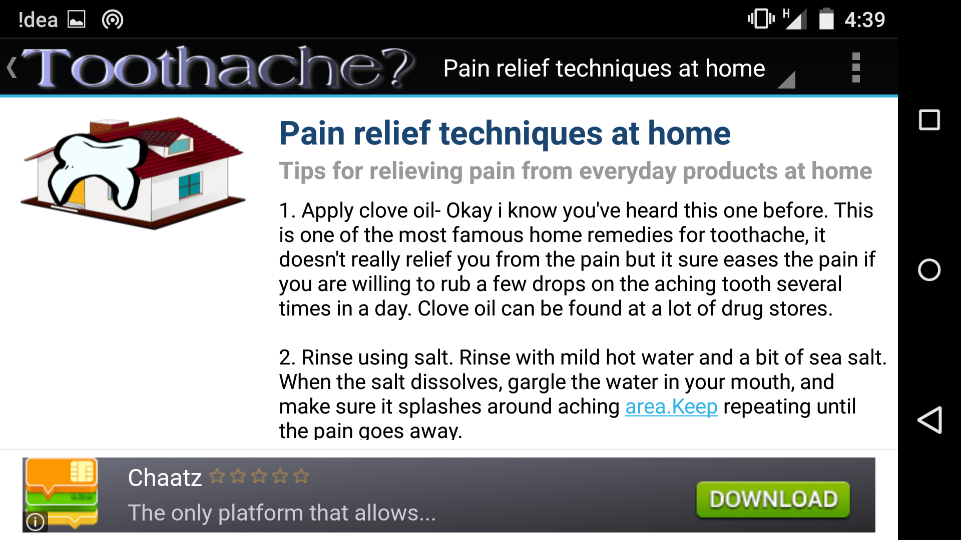 Toothache pain relief for Android