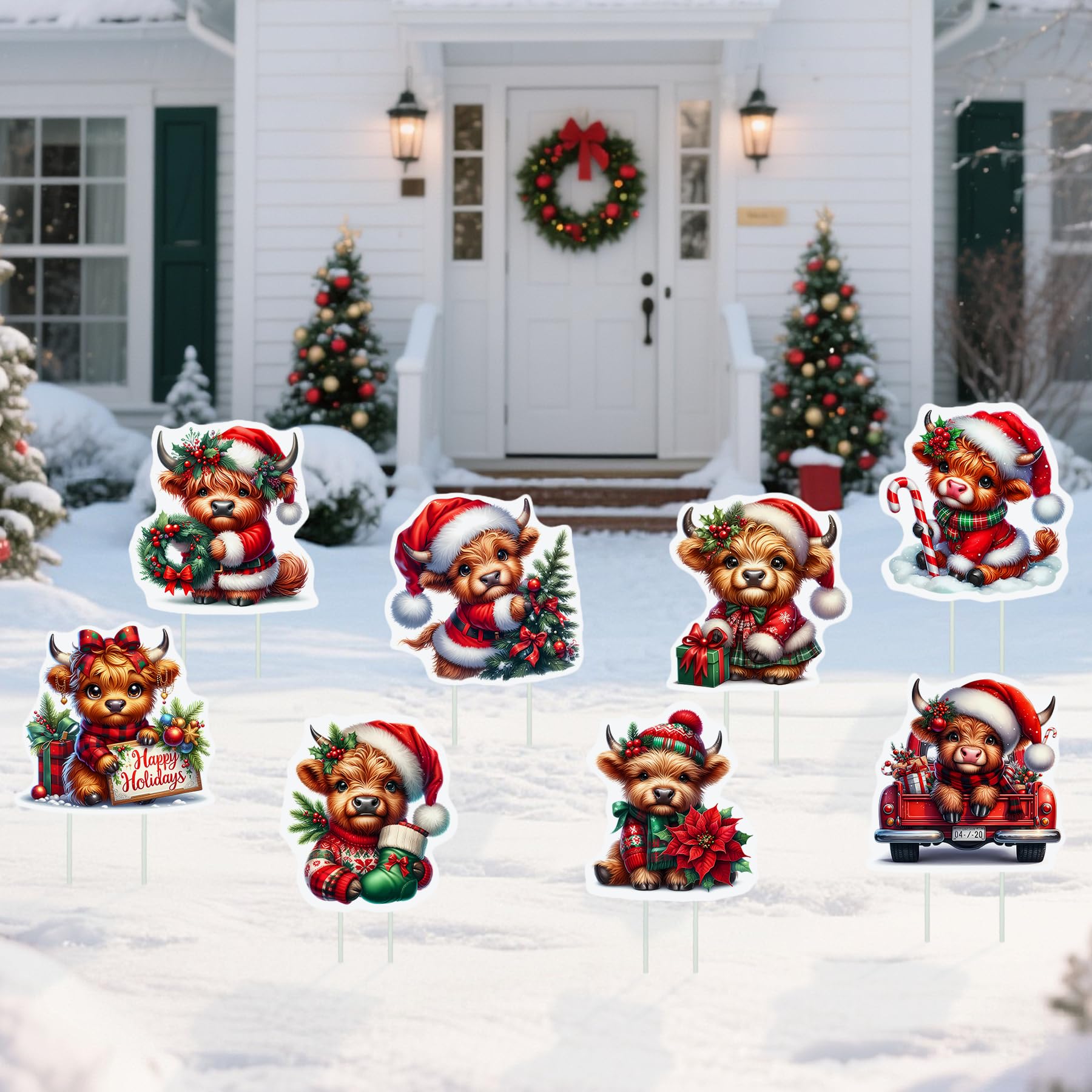 Panneau de cour vache Highland Noël pour décoration pelouse et allée festive