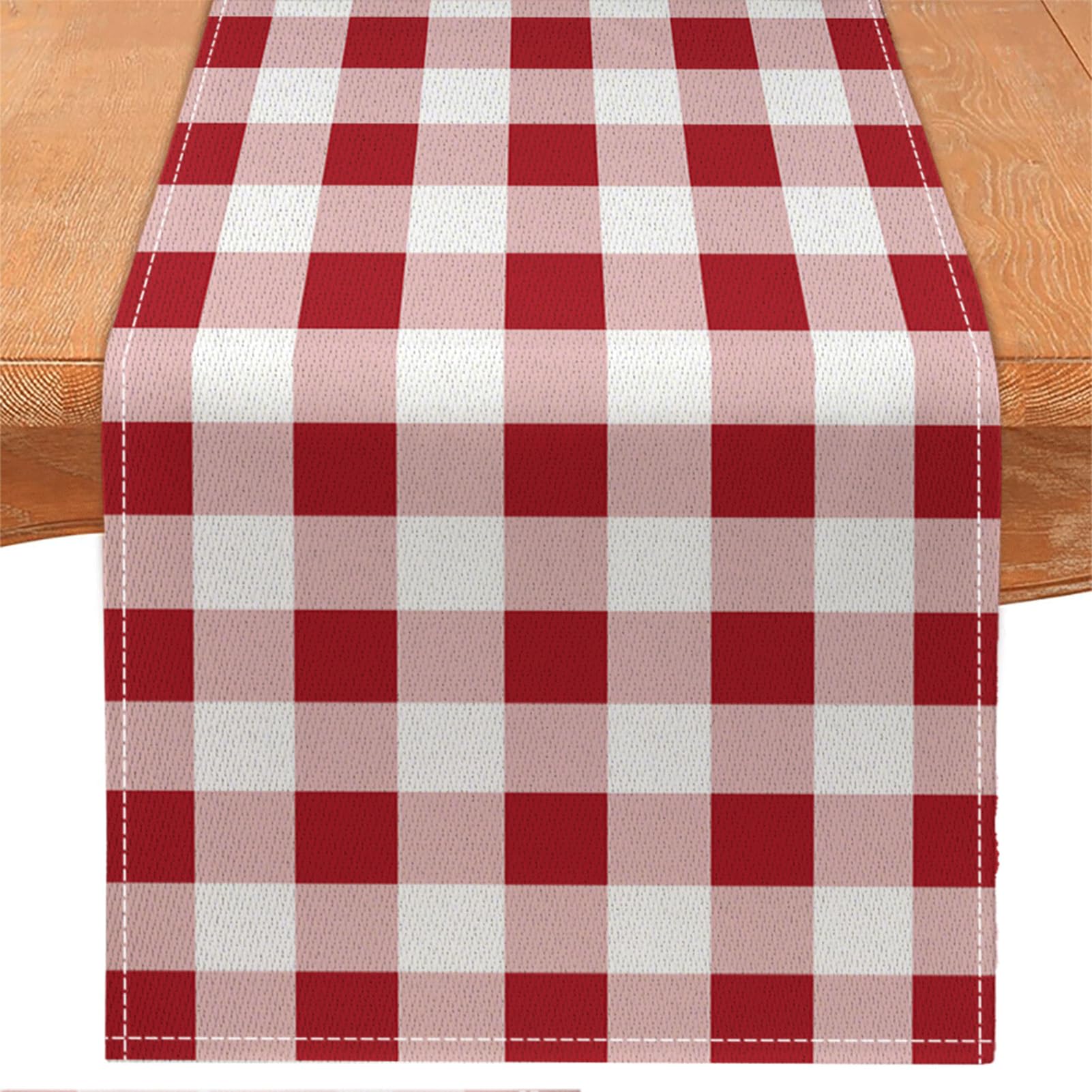 Buffalo Plaid Table Runner, Linen Check Dining Table Decoration, White Multi-Color Pattern, Indoor Outdoor Home Decor, 13 x 72 Inch (Red and White, 13 x 72 Inch)