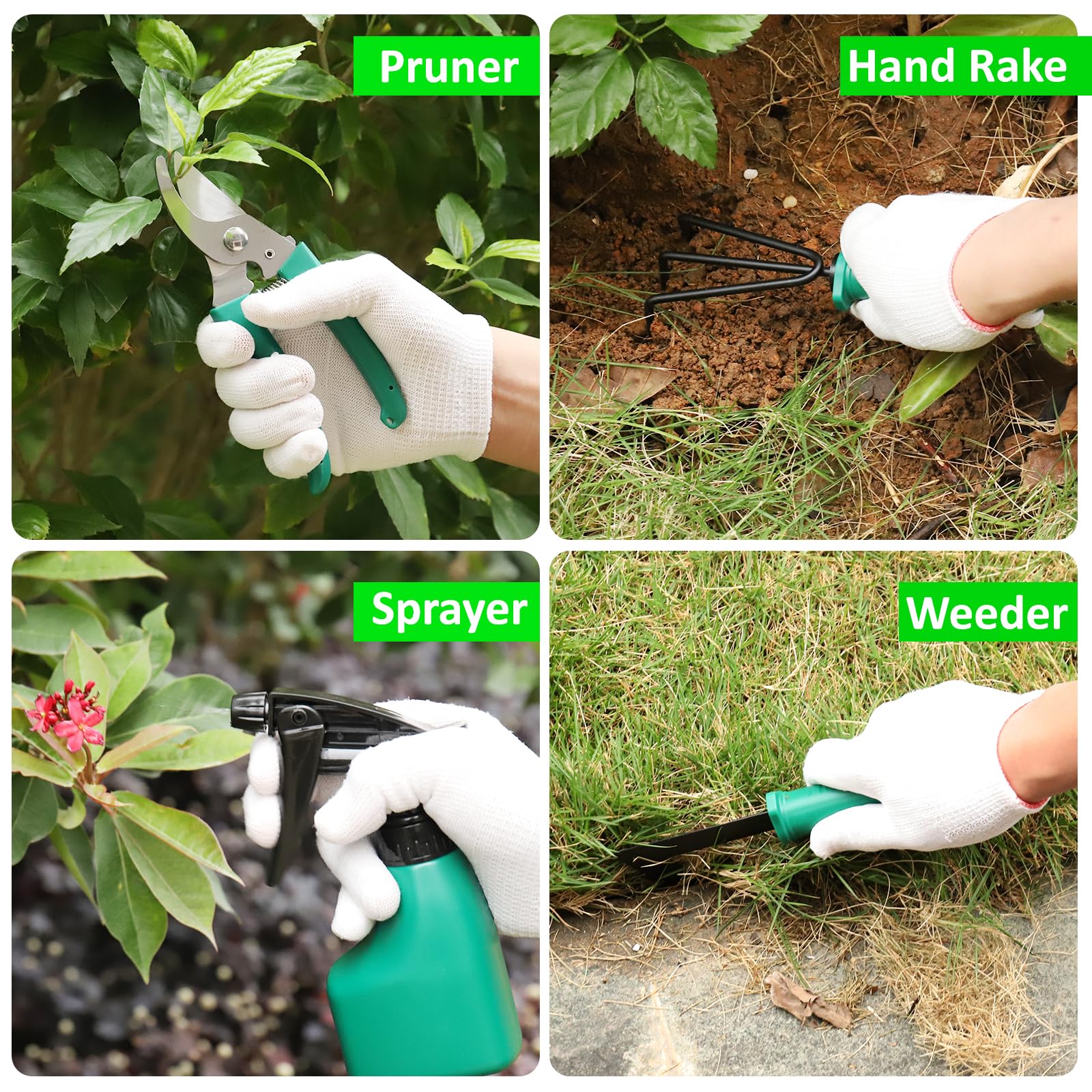 Kit Outils Jardin DUOJIN 10 Pièces - Avec Truelle, Sécateur, Râteau Et Étui - Cadeau Vert Pour Jardiniers