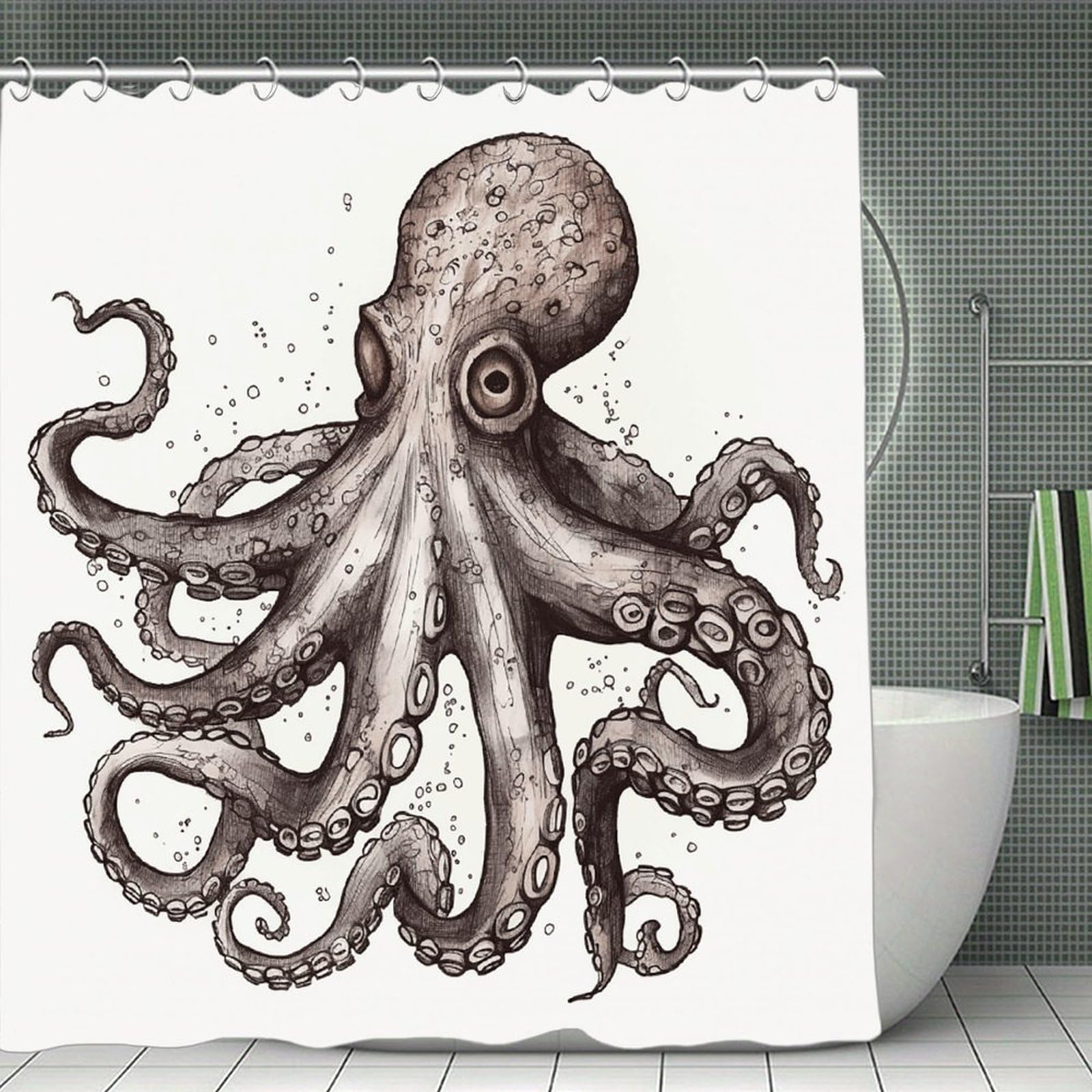 VstaDank Octopus Shower Curtain Waterproof Bathroom Curtain with Hooks Luxury Weighted Bath Curtains for Bathtubs Showers Room Dividers Decorative Shower Curtains 71x71 in