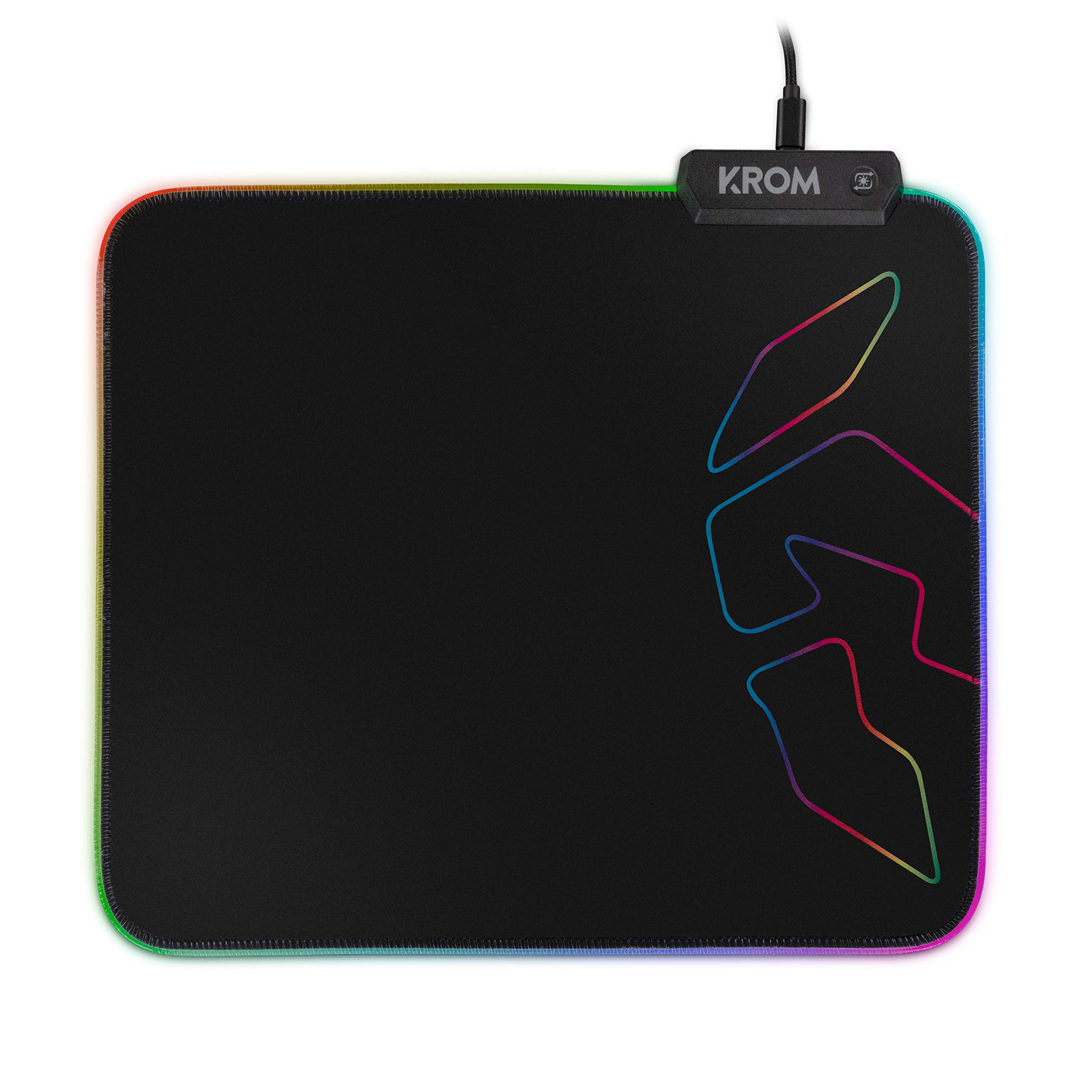 KROM Knout RGB - Alfombrilla Gaming para Ratones de Ordenador, Base de Goma Antideslizante, Marco Cosido con Tira LED RGB, tamaño 320x270x3 mm, Color Negro