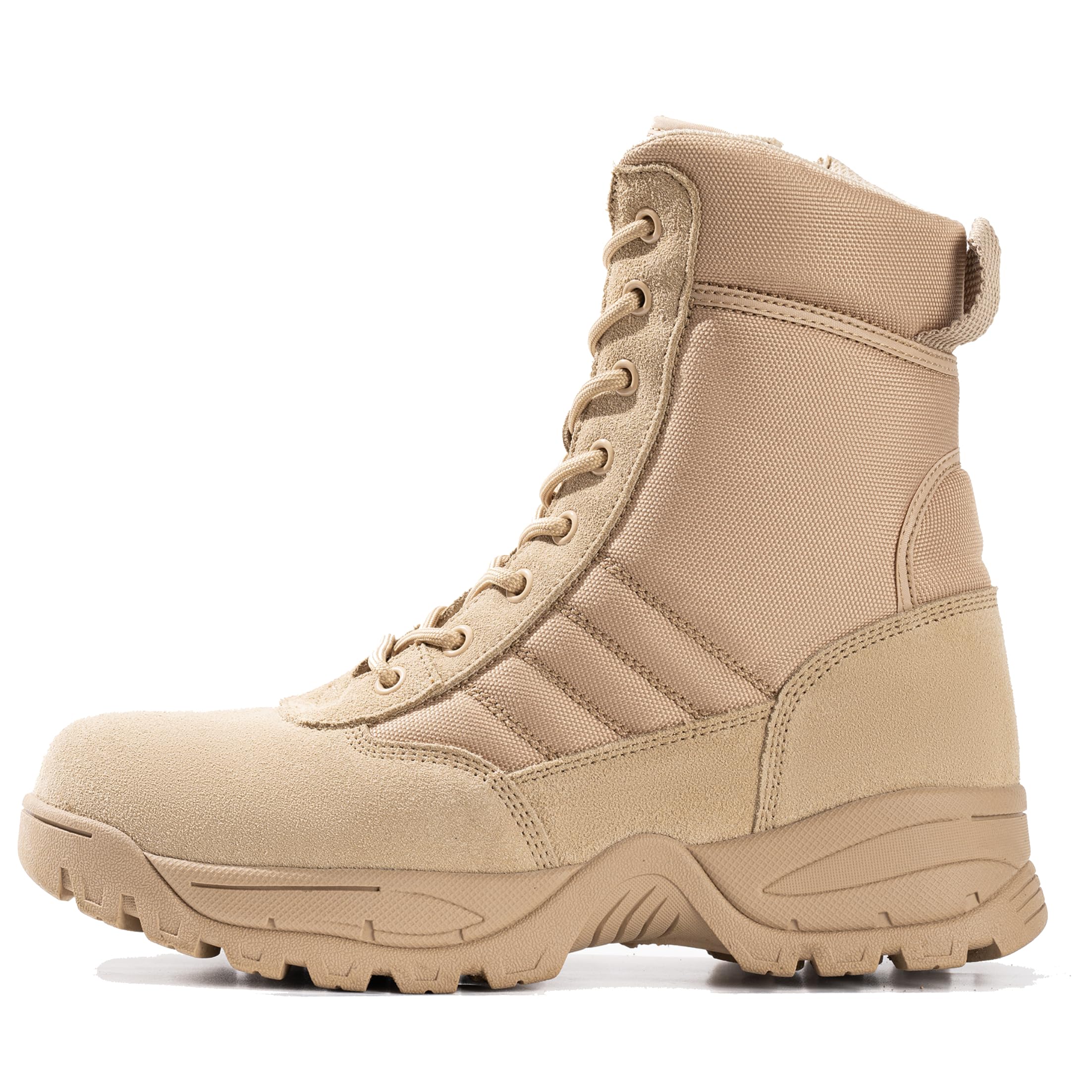 WIDEWAYMen's Military Tactical Combat Boots Side Zipper Work Motorcycle Boots 8 inch