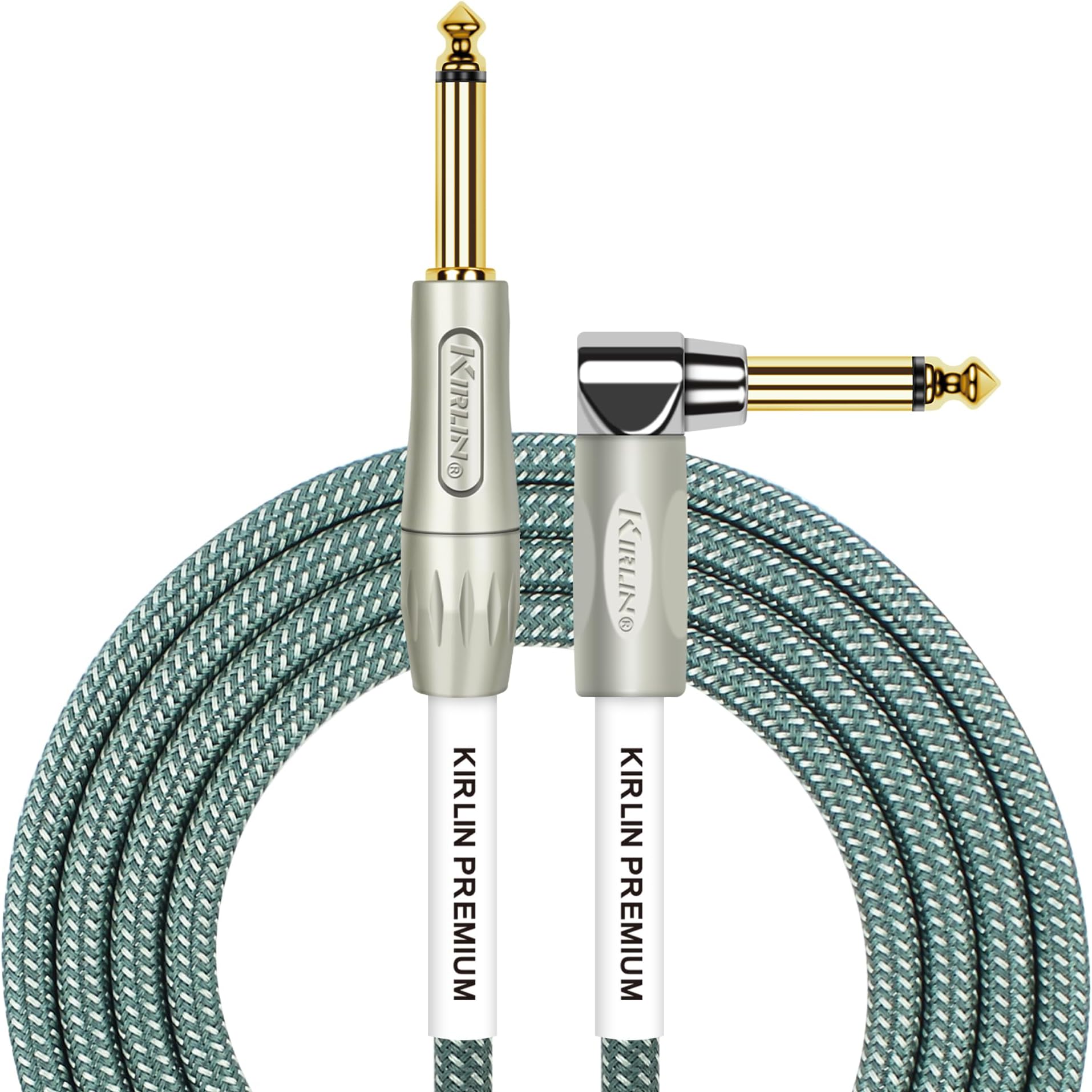 Cable IWB-202PFGL-10/OL -10 feet- Straight to Right Angle 1/4-Inch Plug Premium Plus Instrument Cable, Olive Green Tweed Woven Jacket