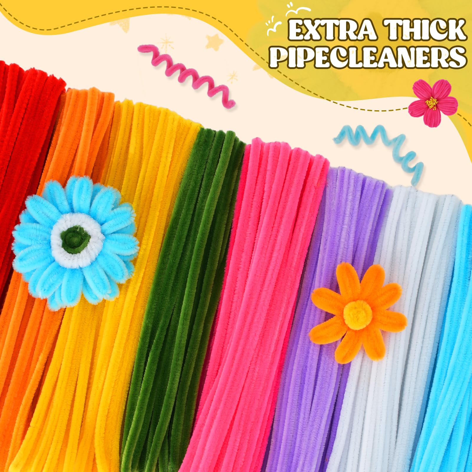 800PCS Pipe Cleaners Flower Kit, Pipe Cleaner Bulk Craft Flower Making Kit with Instruction, 8 Colors Thick Chenille Stems for Arts DIY Craft Supplies with Greeting Card, Floral Wires, Tape, Stamen - 4