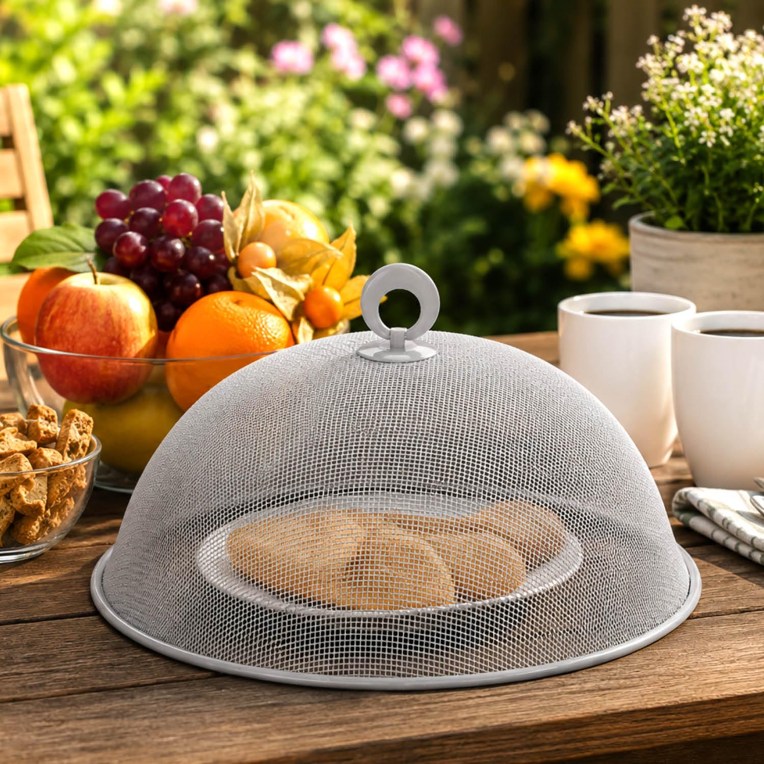 com-four® 3 oslony na zywnosc Ø 30 cm, metalowa przykrywka przeciw muchom | kolorowa oslona do kuchni - tarasu i ogrodu