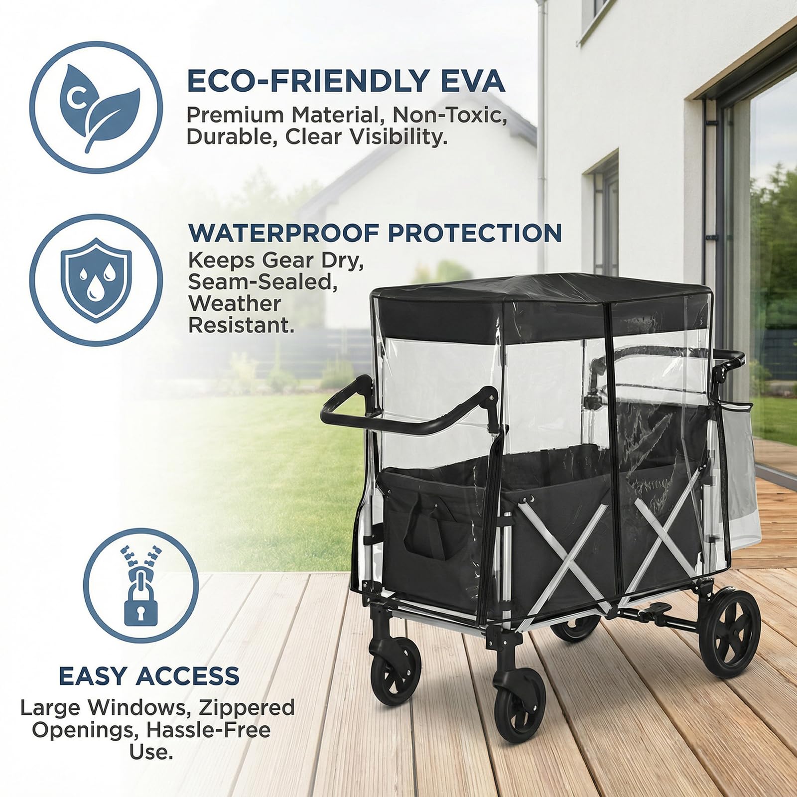 Universal Bollerwagen Regenschutz, Regenverdeck Universal, EVA Regenschutz Transparent mit Reißverschluss, Bollerwagen Zubehör für Transportwagen, Strandwagen, Kinderwagen,105 * 50 * 80cm, Hellgrau