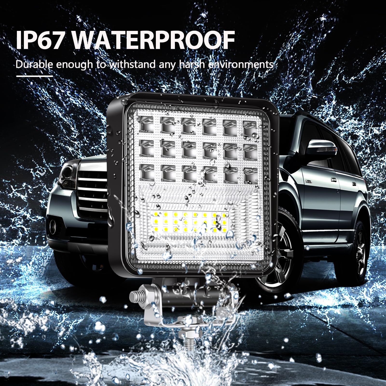 RIGIDON 10 Pcs Faro de trabajo rectangular, 4 pulgadas 126W, Spot Flood Combo lámpara trabajo led para off road camión coche ATV SUV 4x4 Tractor, Faros trabajo led 12v 24v Spotlights faros antiniebla