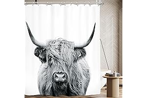 AMBZEK Western Highland Cow Shower Curtain - 72Wx72H Inch Artistic Funny White...
