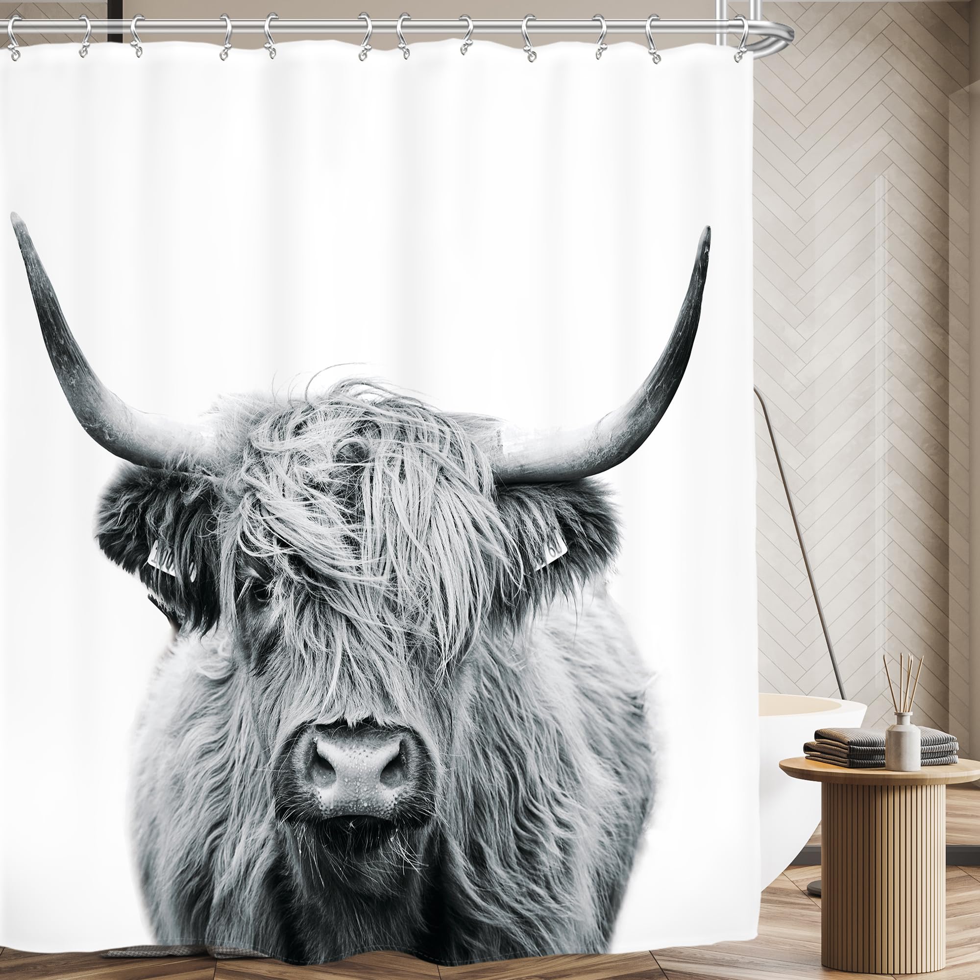 AMBZEK Western Cow Shower Curtain 72Wx72H Inch Bull Highland Cow Portrait Primitive Farm Bathroom Accessories Farmhouse Cattle Animal Wildlife Funny