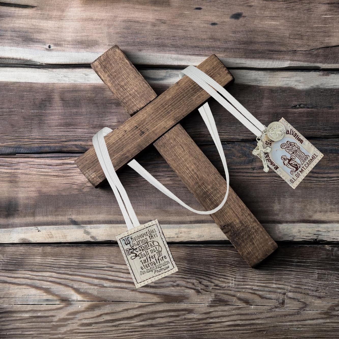 Scapulars Catholic, 3 Pack Bulk Brown Scapular of Our Lady of Mount Carmel, Escapularios Catolicos Scapular Catholic Gift for First Holy Communion, St Benedict Medal Pardon Crucifix Decoration - Image 4