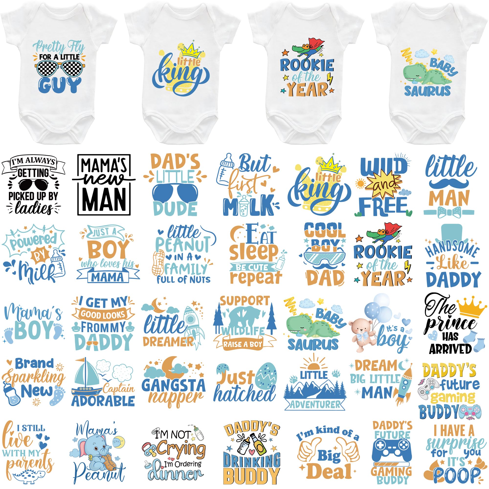 36 hojas de juegos de baby shower, transferencias termoadhesivas para camisetas, lindas transferencias DTF para bebé, transferencias de calor listas para presionar, parches de vinilo para