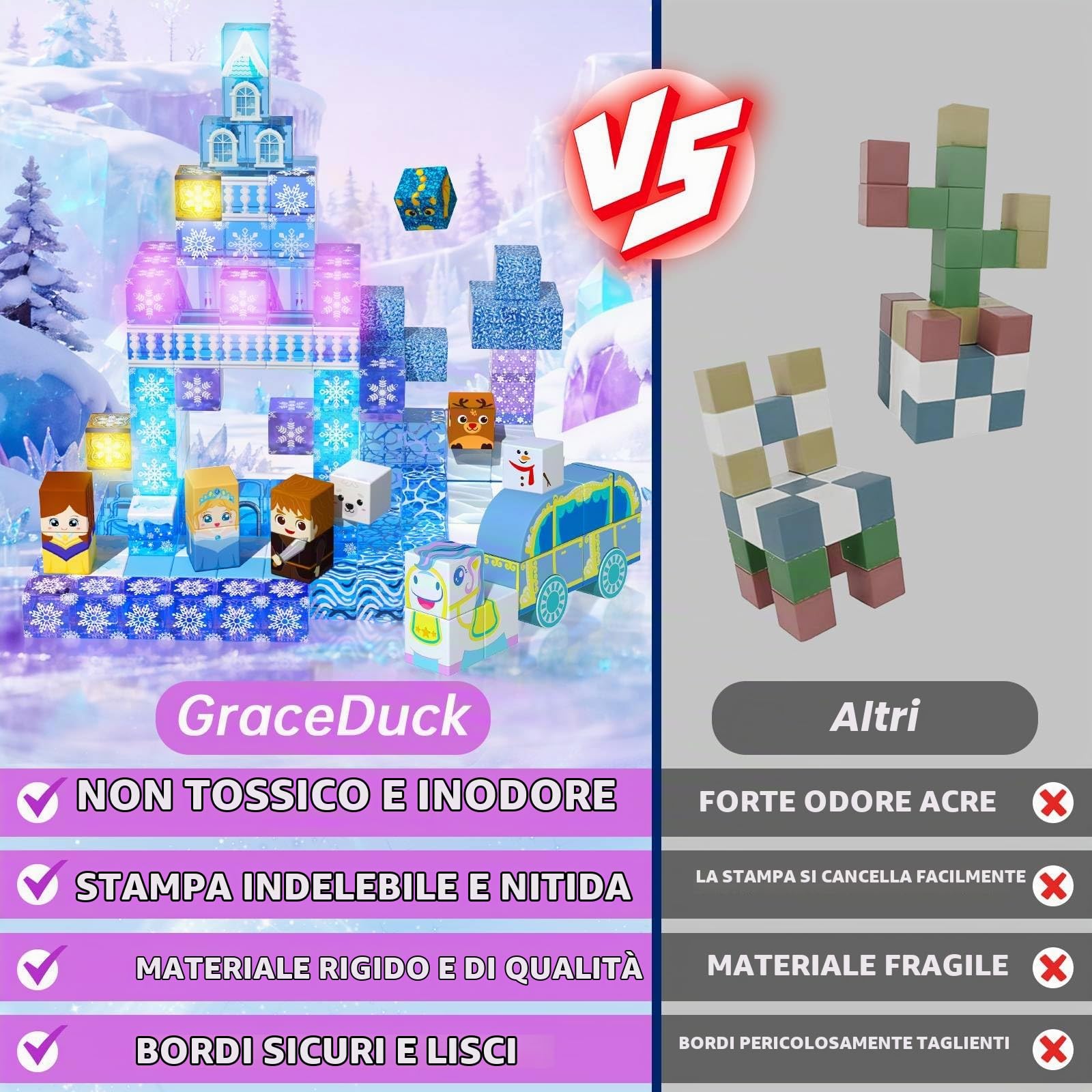 GraceDuck Costruzioni Magnetiche per Bambini 200 Pezzi - Costruisci Castelli di Ghiaccio e Neve, Esplora un Incantato Mondo Invernale, Giocattolo Educativo Ideale Regalo per Età 4-12 Anni