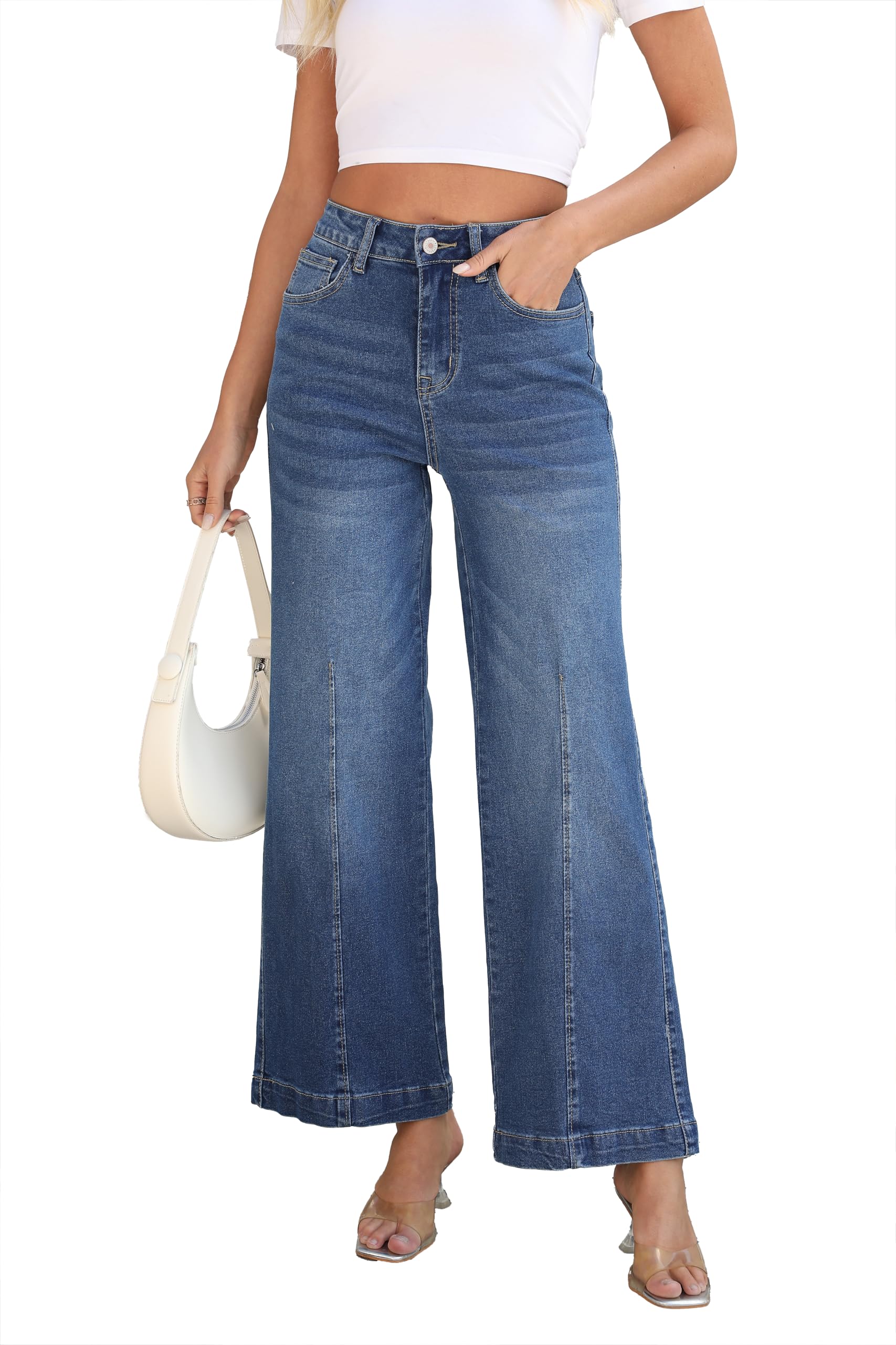 Lunaaevi Women High Rise Flared Jeans Straight Leg Jeans for Women Trendy Mom Baggy Wide Leg Denim Pants