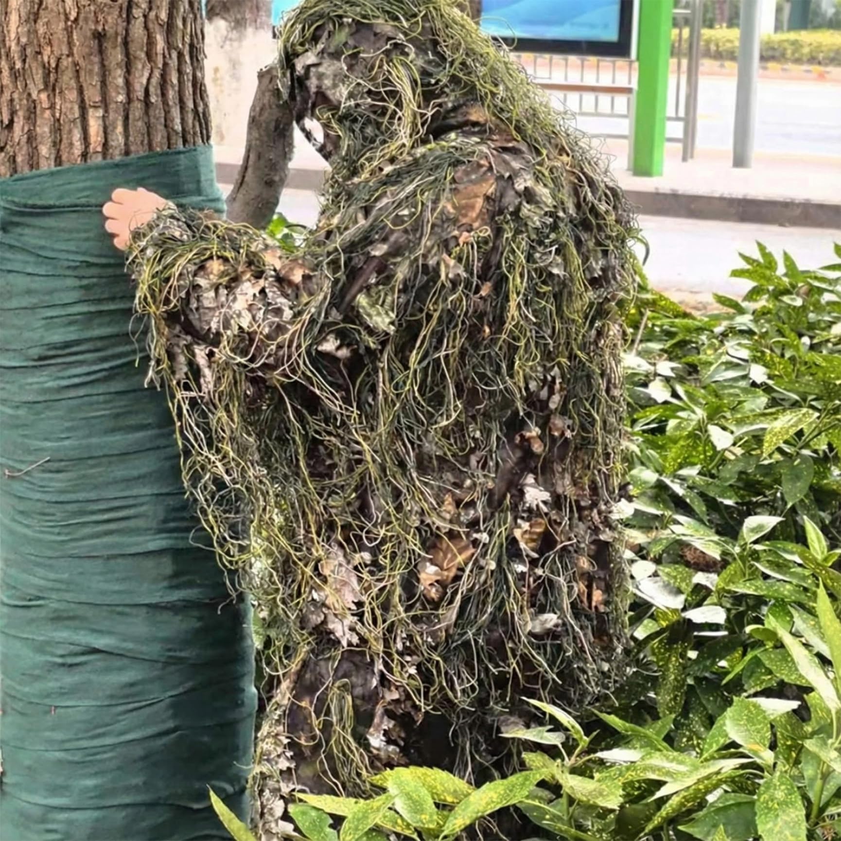 Ghillie Suit Camo Leafy Ropa de Caza Ligera para Hombres Poncho Ghillie Transpirable para Cazadores, Francotirador, Paintball, Small