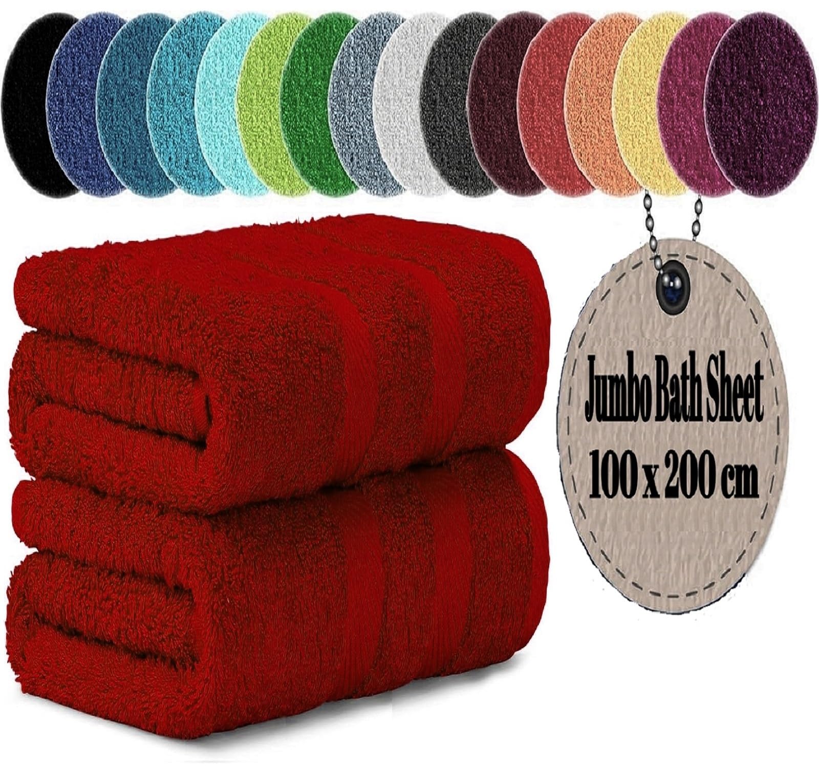 LoomTrove Pack of 2 Extra Large Jumbo Bath Sheets 100 x 200 cm 100% Egyptian Combed Cotton XL Towels Quick Dry Big Bath Sheet Super Soft Hotel Quality Towels Set (Red)