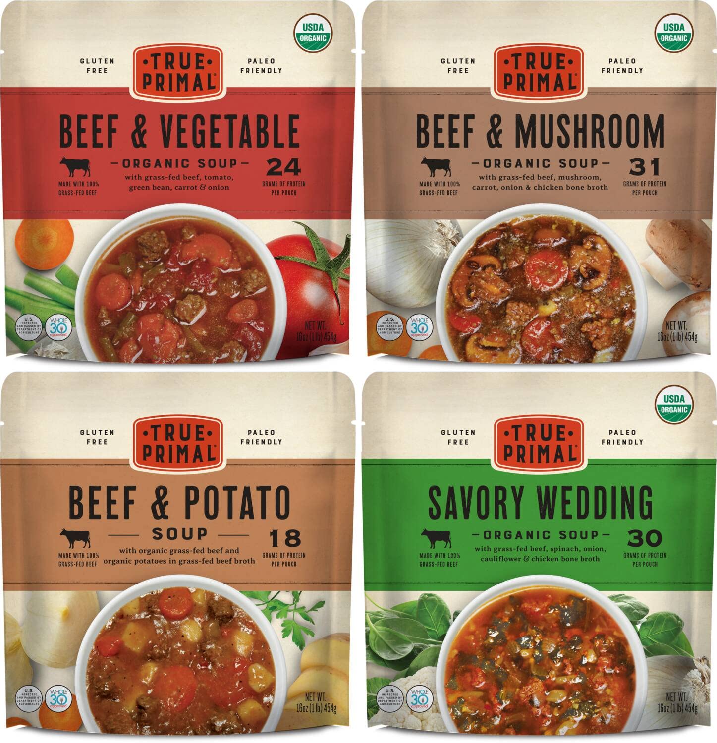 True Primal Souper Beef Variety 8-pack, Ready to eat, Gluten free, Paleo, Grass-fed beef, Whole30, Keto, Bone broth