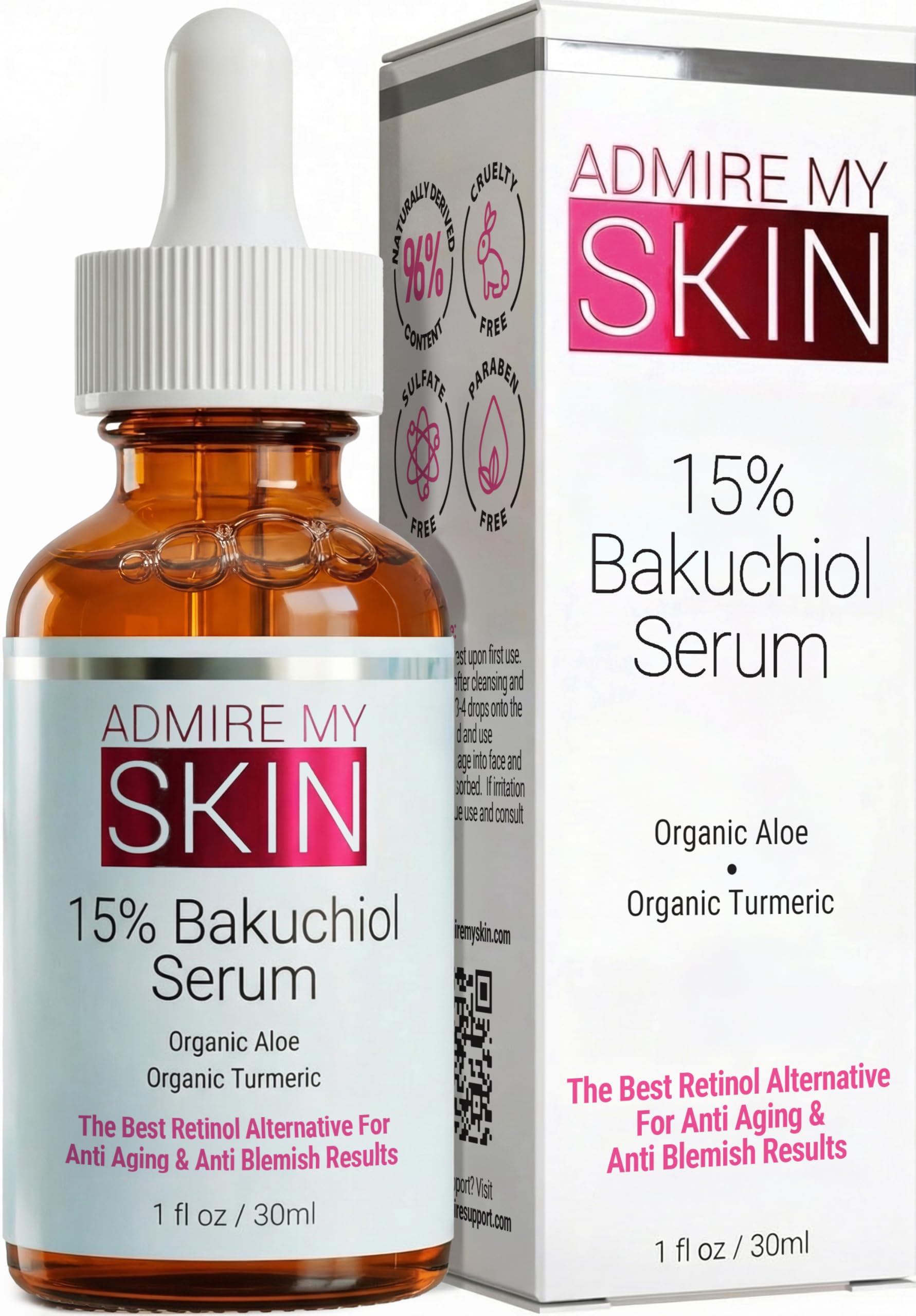 Bakuchiol Serum Natural Retinol Serum Alternative for Face – Anti Blemish Anti Aging Facial Serum Contains Organic Aloe + Turmeric 1oz