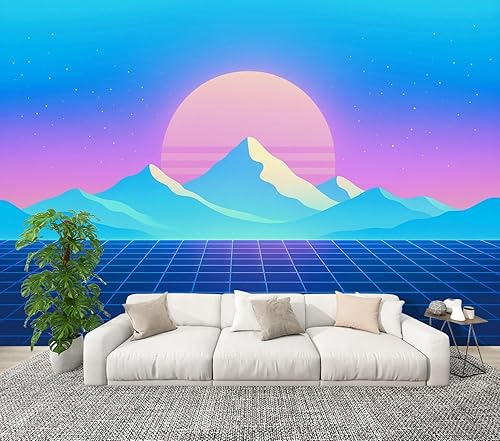 Mural de pared moderno para despegar y pegar, con ondas de vapor retrowave synthwave retro, paisaje del mundo, autoadhesivo, removibles, calcomanías