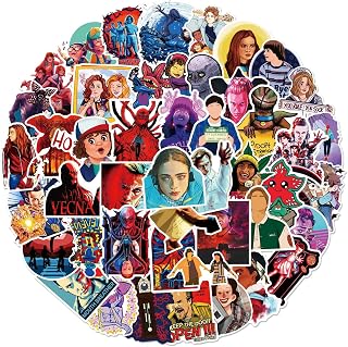 50pcs Stranger Movie Things Stickers for Kids Water Bottle, Cool Terror Cartoon Waterproof Vinyl Stickers for Teen Girl Adult Laptop Skateboard Bike Guitar Laggage Bicycle Travel Case Notebook