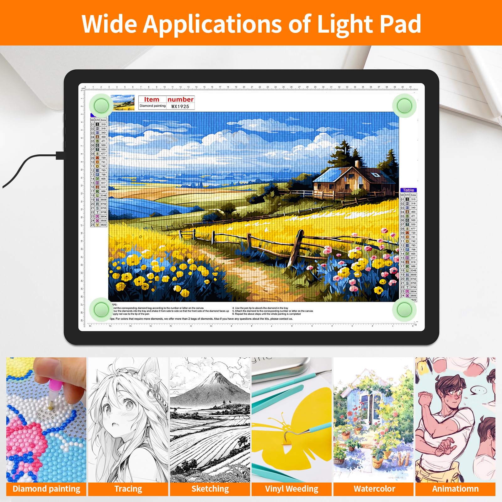 Elice Magnetische A3-Lichttafel mit Tasche für Diamantmalerei, Tracing LED Leuchtkasten mit Seitentasten, Super Bright Diamond Art Light Pad, Leuchttisch zum Zeichnen, Skizzieren, Jäten Vinyl