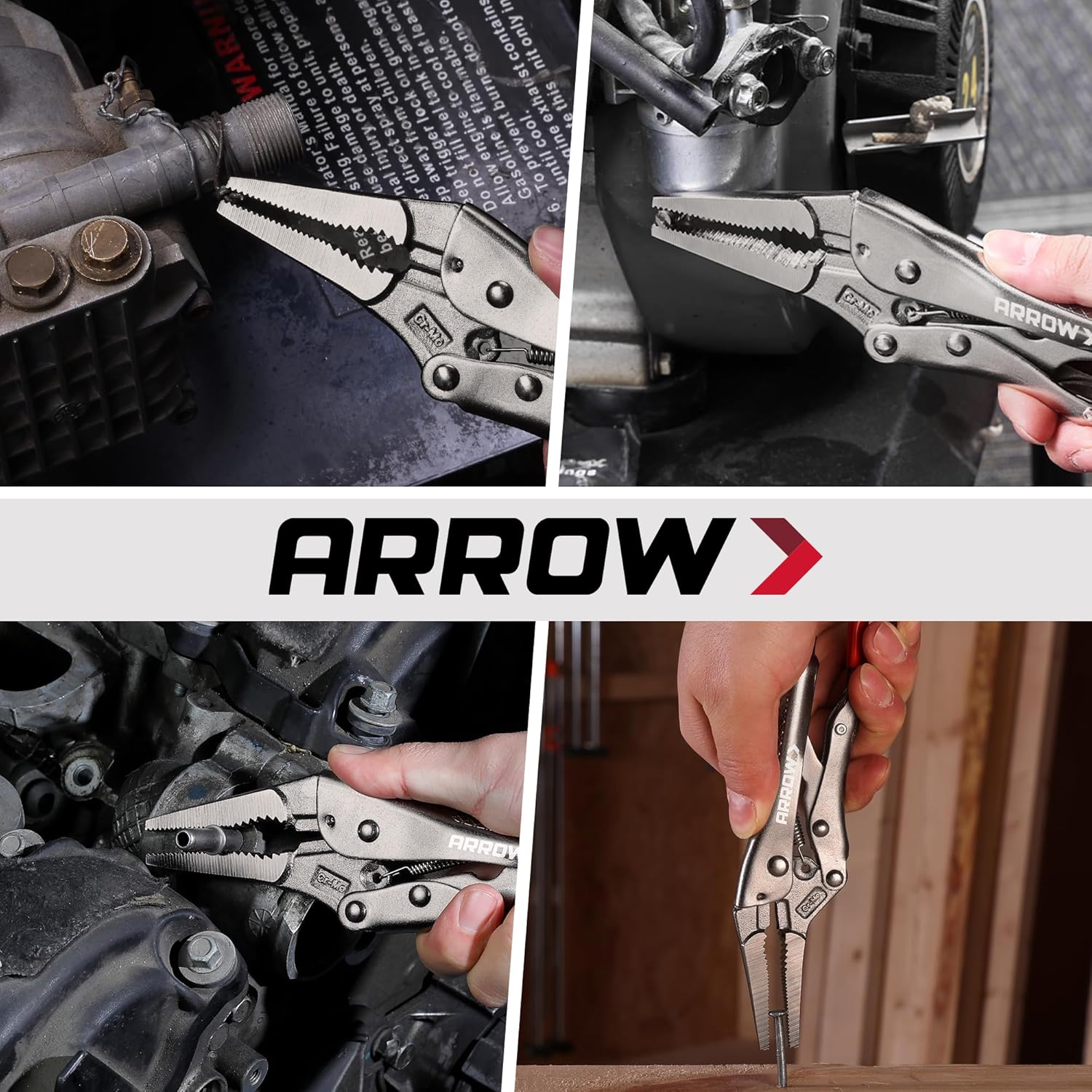 ARROW 9.5 in Needle Nose Locking Pliers, CR-MO Jaw, Long Nose Locking Pliers, Adjustable Clamping Pressure with Through-Hole Screw, Trigger Release, Ideal for Tight Spaces