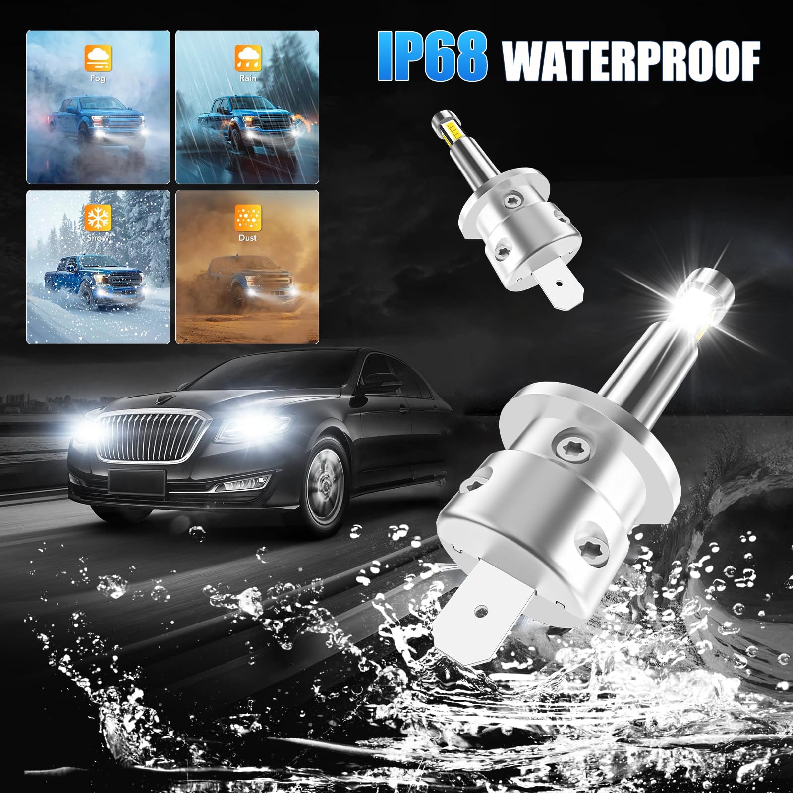 AUXIRACER H1 LED Bombillas, 360°6500K Blanco 500% Más Brillante, H1 LED Adecuada para la Luz Antiniebla del Automóvil Plug and Play, 2 piezas