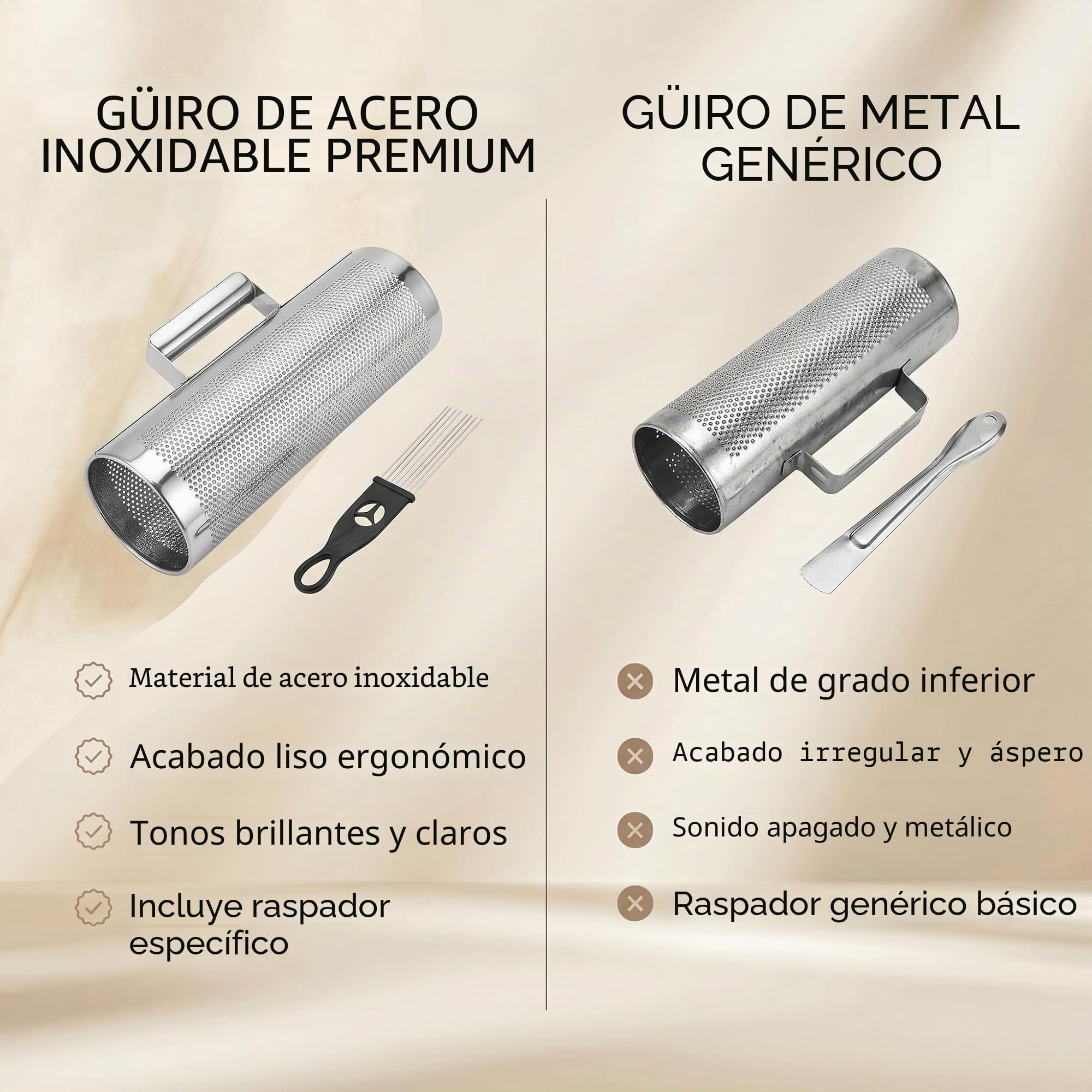 Instrumento de Percusión Guiro, Guiro de Acero Inoxidable Duradero, Mano de Obra Fina, Guiro de Metal con Raspador, Instrumento de Percusión Musical para Interpretación