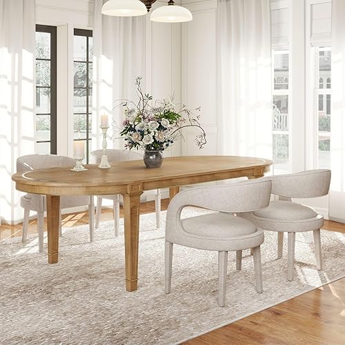 Miniatura 7 de Juego de 2 sillas de comedor de tela de lino beige, sillas de comedor tapizadas modernas con patas de madera, sillas laterales para cocina, comedor,