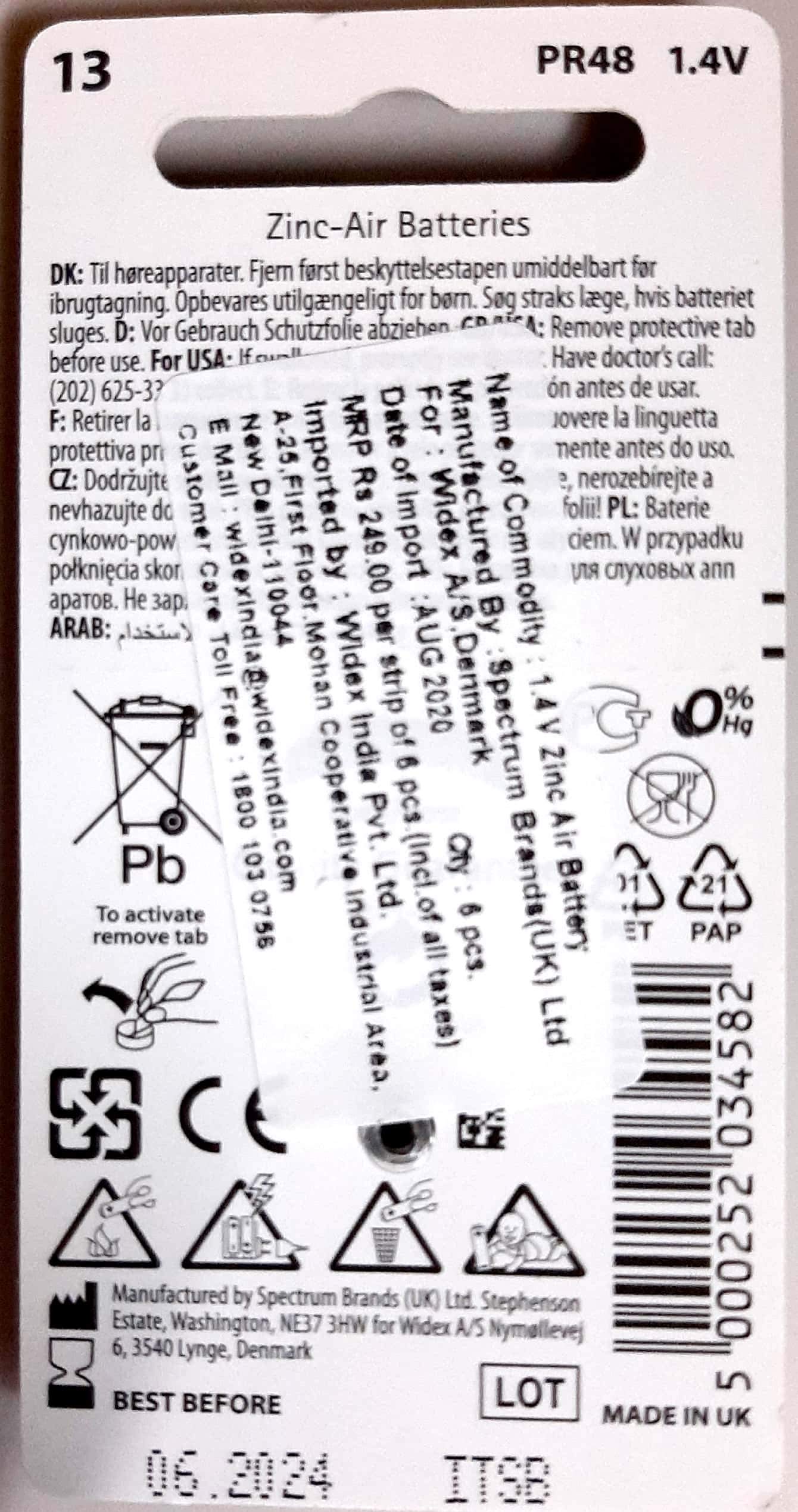 Cells 13 NO. for Hearing AIDS (60 PCS Pack)