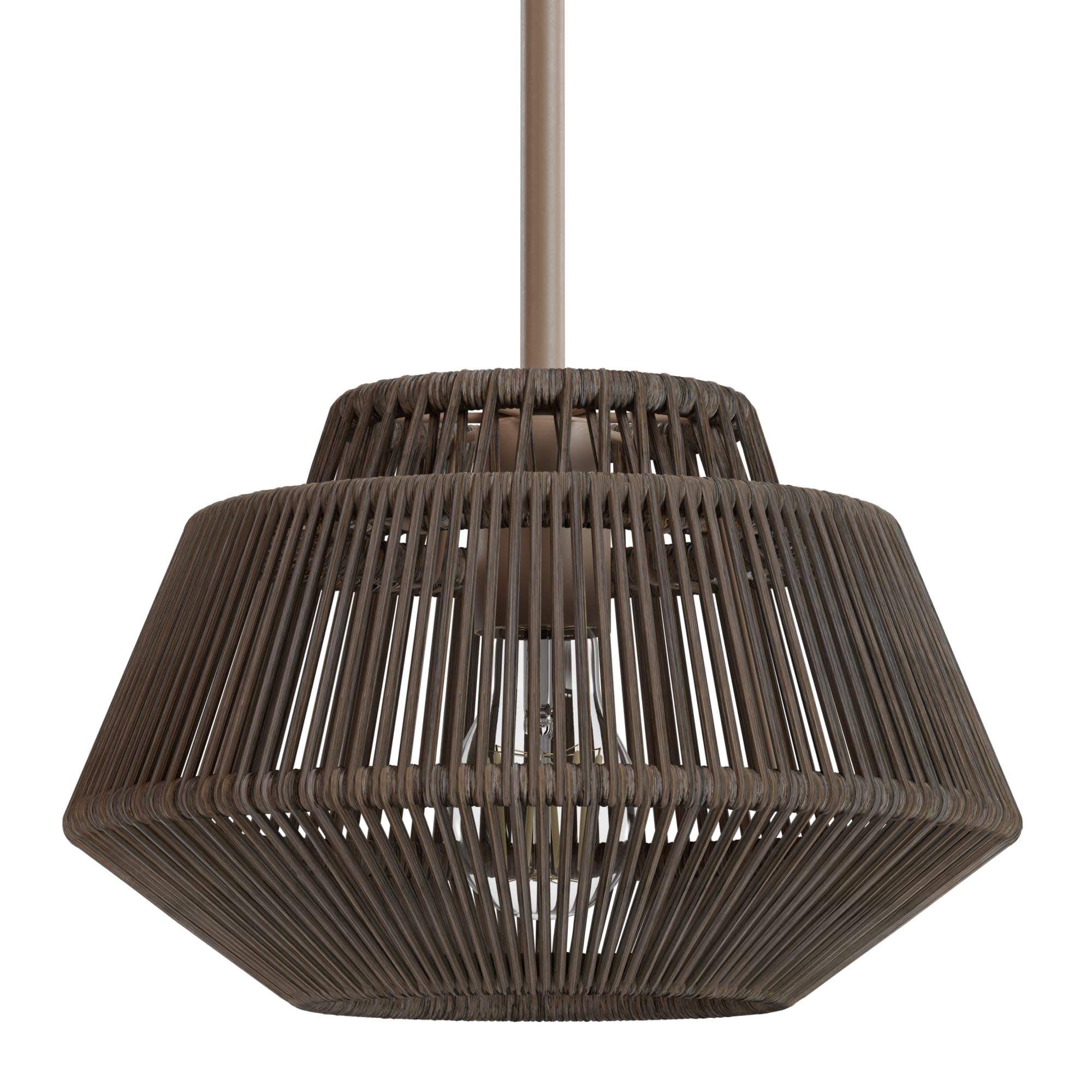 Hunter - Brookhollow 1-Light Sable Rattan, Medium Size Pendant Light, Dimmable, Casual Style, Geometric Shaped, for Bedrooms, Kitchens, Dining, Living Rooms - 13215