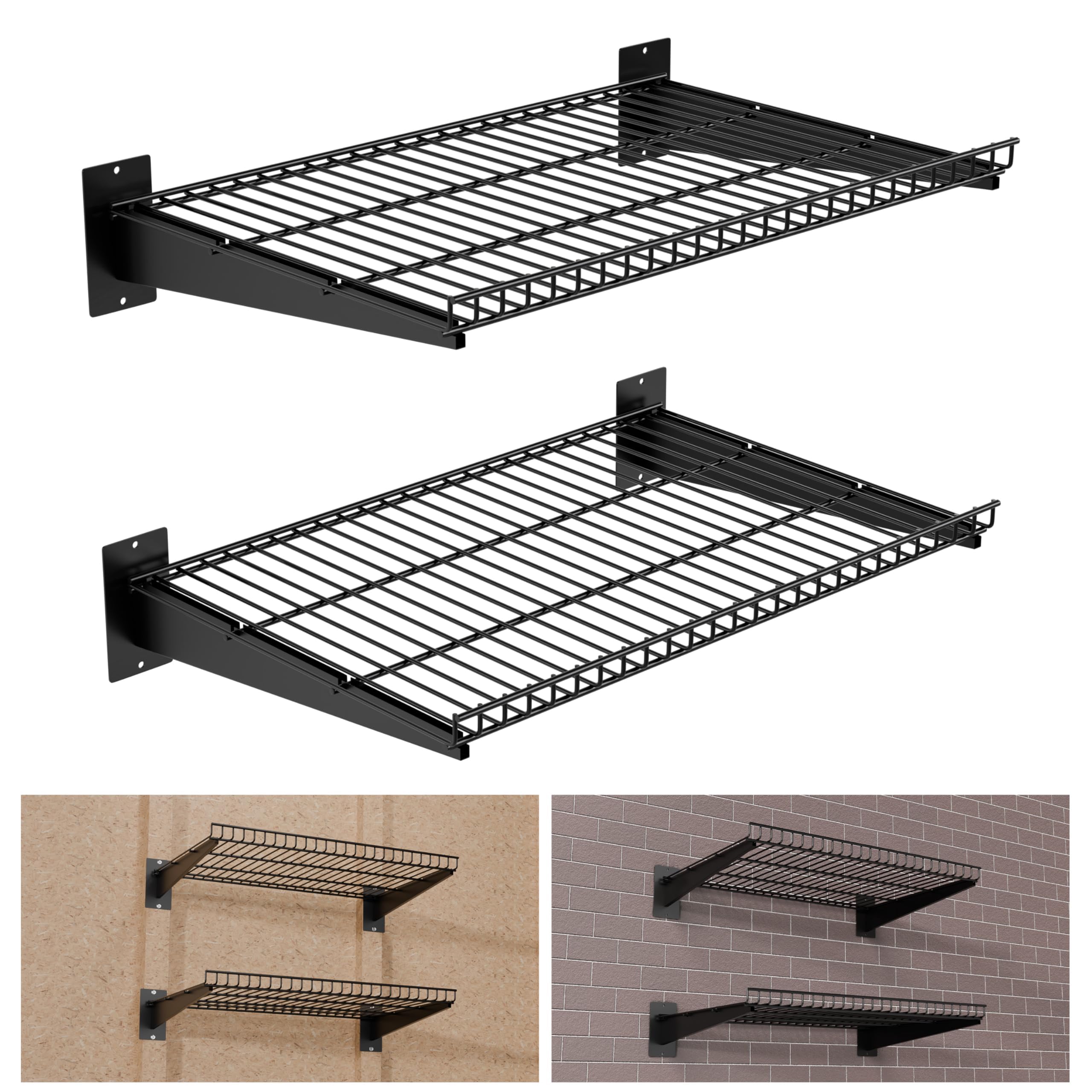 Garage Wall Shelving - 2 Pack, Black -1