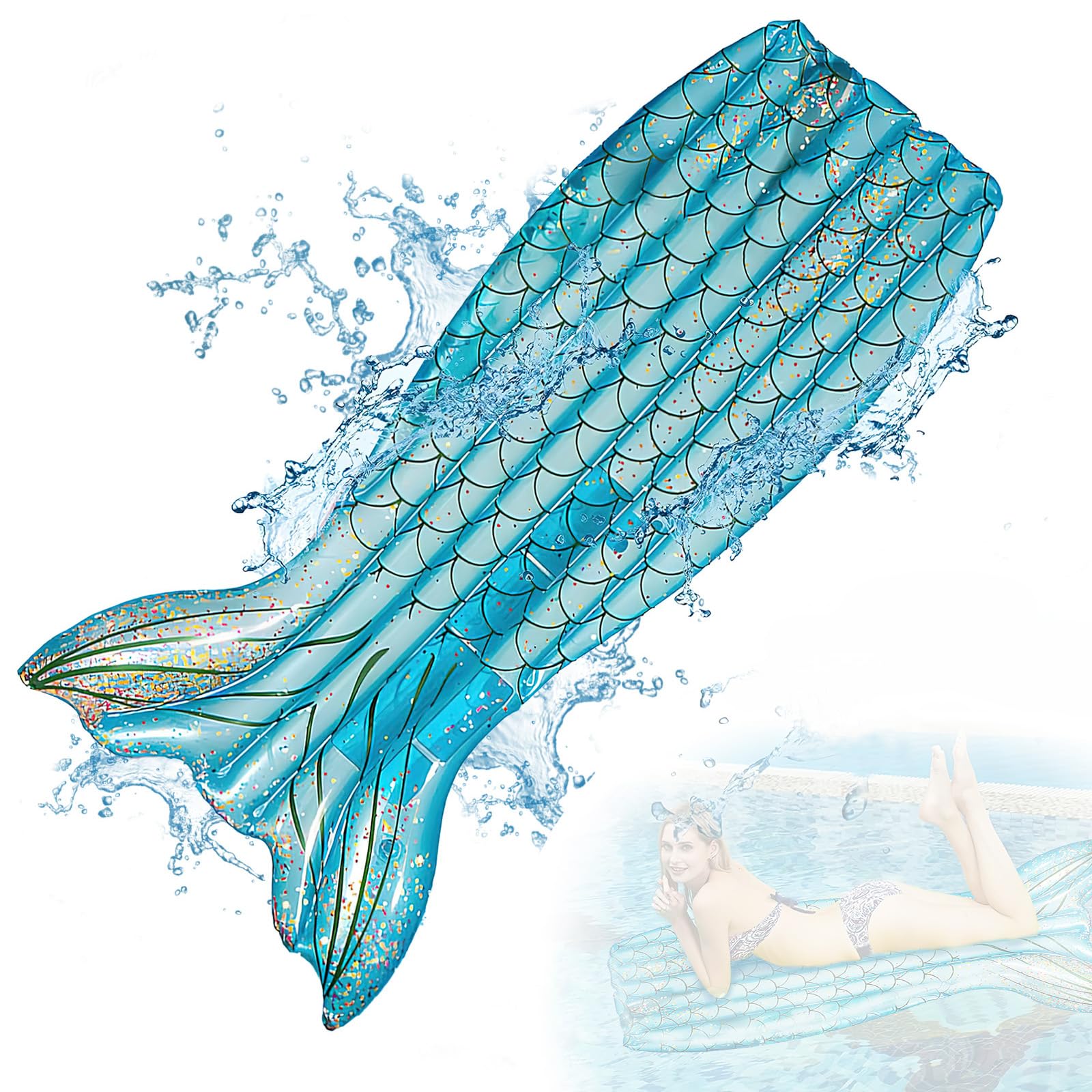 ACTOYS Aufblasbares Schwimmbett Wasserhängematte, Meerjungfrau Luftmatratzen Pool Erwachsene und Kinder, PVC Pool Inflatable Luftmatratze, 4-in-1 Schwebende Luftmatratze für Sommer Partys (Blau)