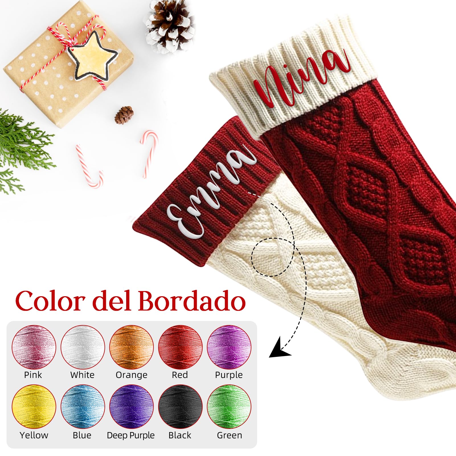 Calcetines Navidad Personalizados - Calcetin Navidad Personalizado con Nombre, Personalizados Medias Navideñas Colgantes, Decoraciones Personalizado para Familiares de Fiesta (4 Piezas)