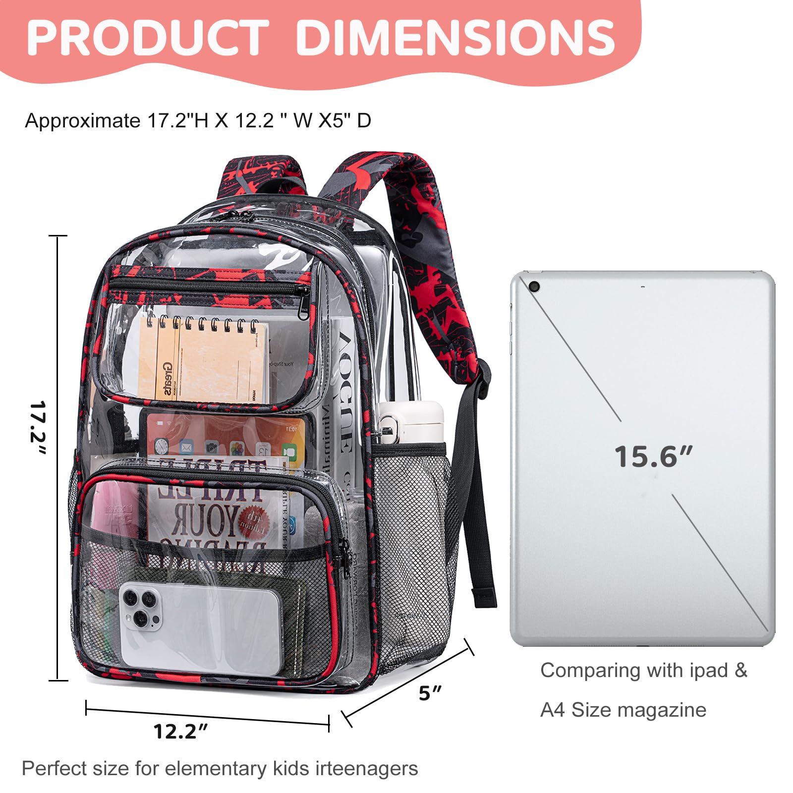 Bluboon Clear Backpack Heavy Duty Kids Boys Clear Bookbag See Through Backpacks with Pencil Case for College Work