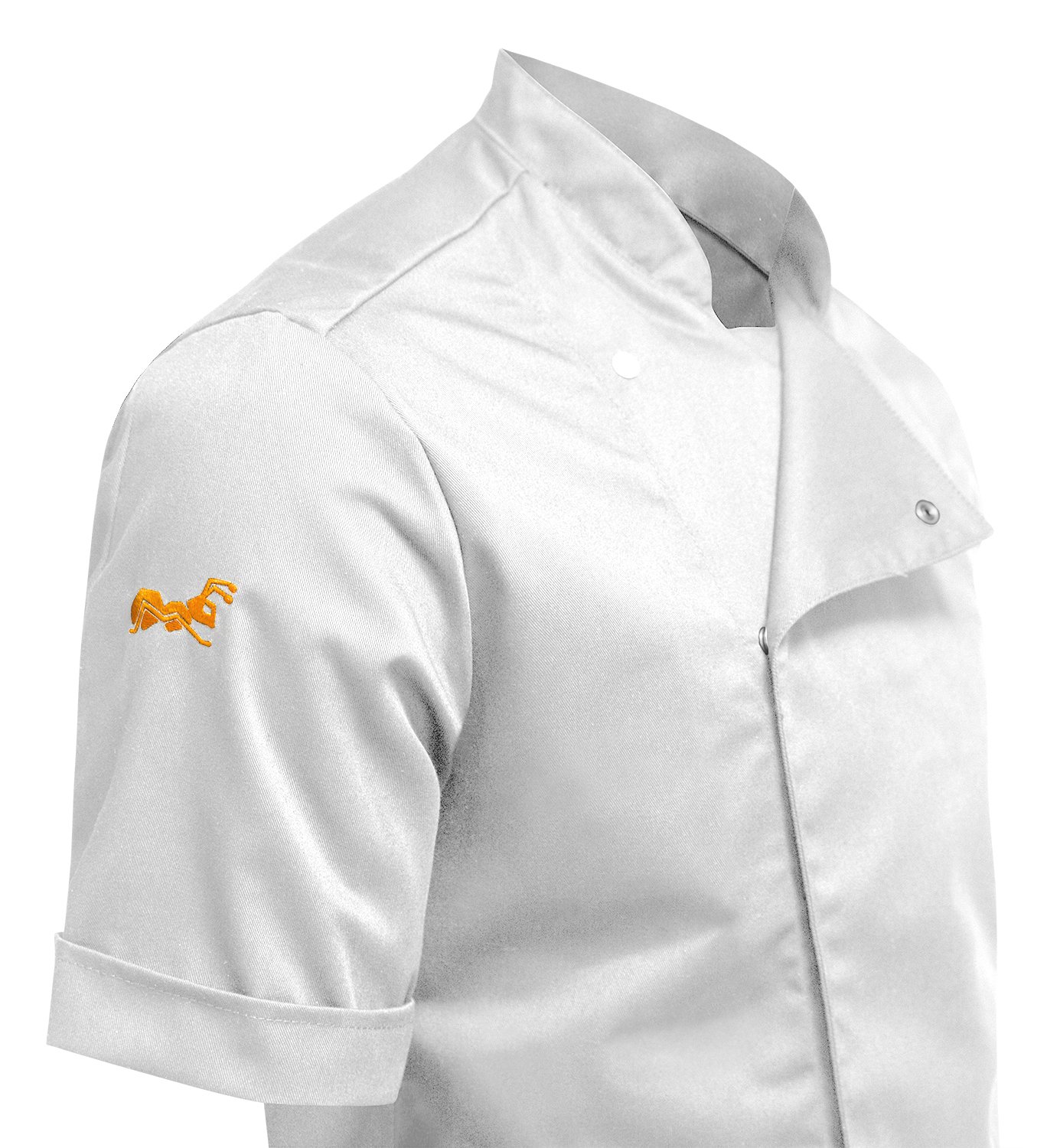 strongAnt Chaqueta de Chef para Hombre Slim Fit Stretch con Botones de presión o Cremallera, Chaqueta de Panadero - Manga Corta - Negro Gris Blanco