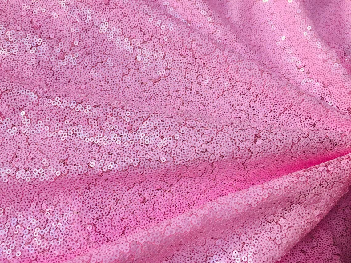 Lushfabric Pink 3Mm Mini Baby Sequin Material 1 Way Stretch Fish Scales Fabric For Masks Carnival Crafts - 130Cm Wide (Sold By The Metre)