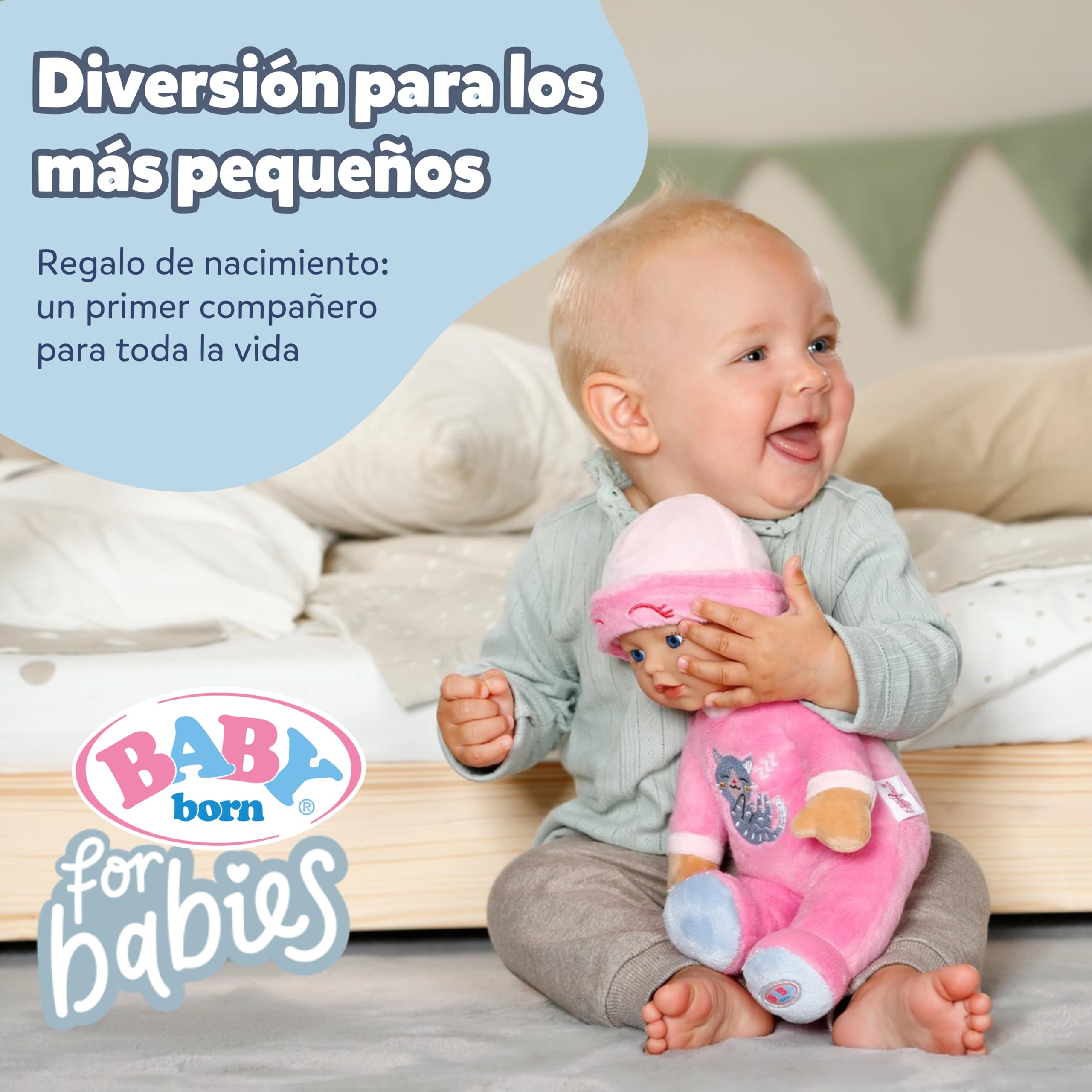 Baby Born for Babies Sleepy Pink – Muñeca Blanda de 30 cm – con Cuerpo Rosa y sonajero Integrado – Muñeca de Tela con gorrito Fijo – Apta para recién Nacidos