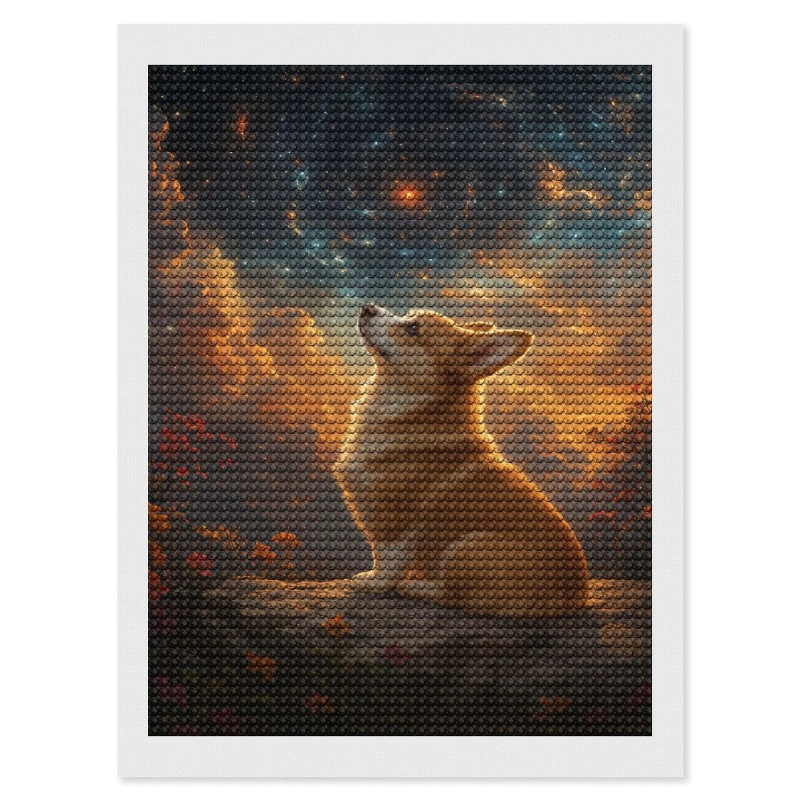 Junmoney Corgi Gazing at The Cosmos Diamond Painting Canvas Kit 12"x16", Adhesive Canvas, Christmas Gift, Full Kit Included, Thoughtful Present